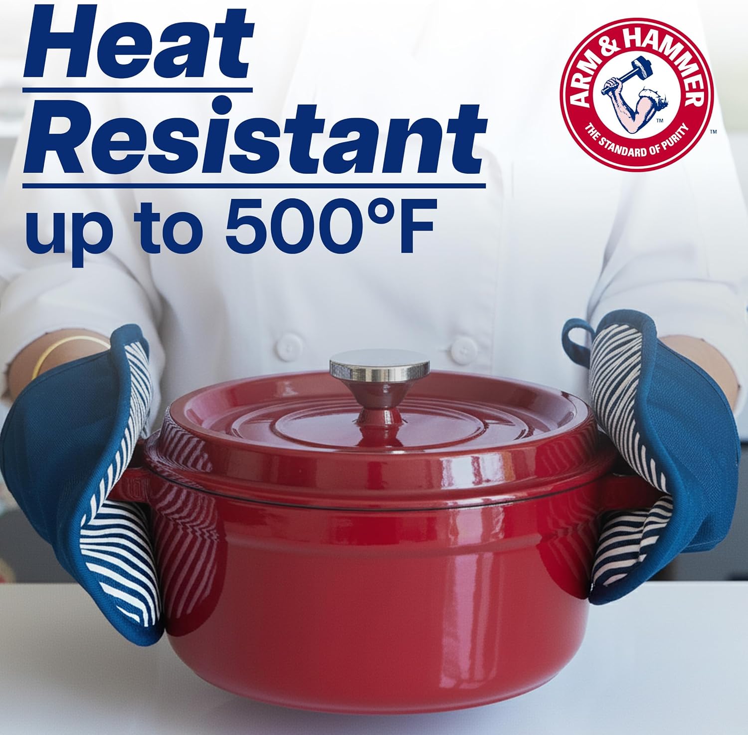 Arm & Hammer Striped Pot Holders, Heat Resistant, Non-Slip Silicone Grip, 2 Pack, Navy - Image 6