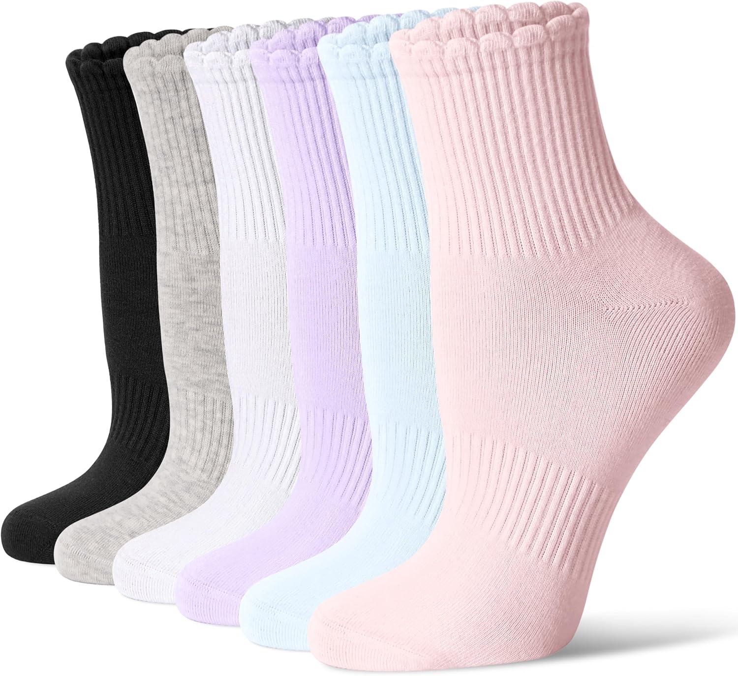 CS CELERSPORT Mini Crew Ankle Socks for Women With Scalloped Top Design Casual Cotton Socks 6 Pairs