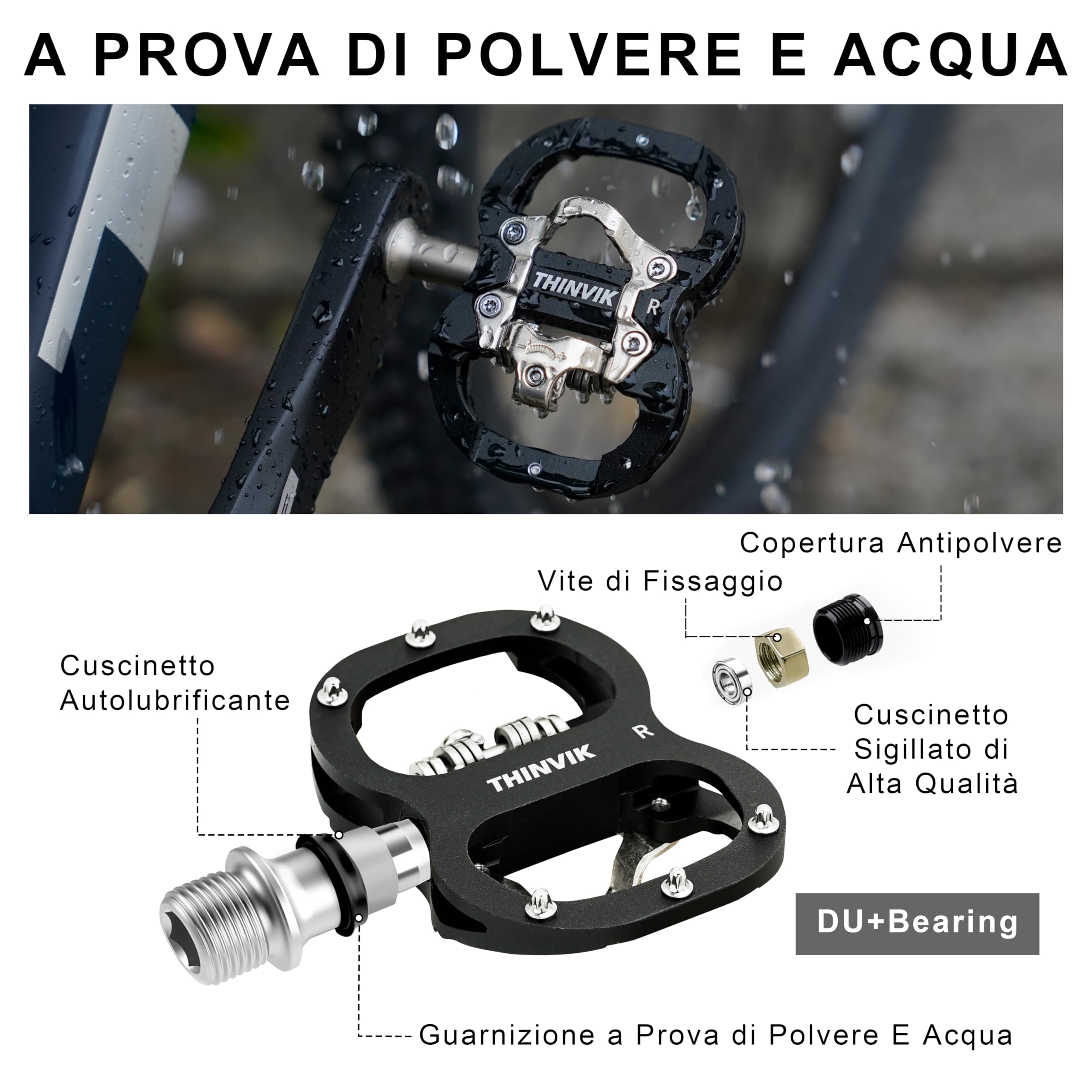 Thinvik Pedali per Bicicletta Shimano SPD – Doppia Funzione Piattaforma e Pedali Automatici per MTB 9/16'', Inclusi I Tasselli Compatibili, Colore Nero/Argento