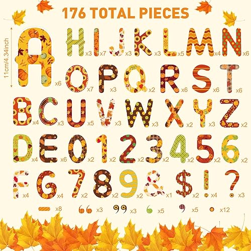 Miniatura 2 de Faccito 176 piezas de decoración de tablón de anuncios de otoño, letras y números, recortes del alfabeto, tema de Acción de Gracias, detalles de