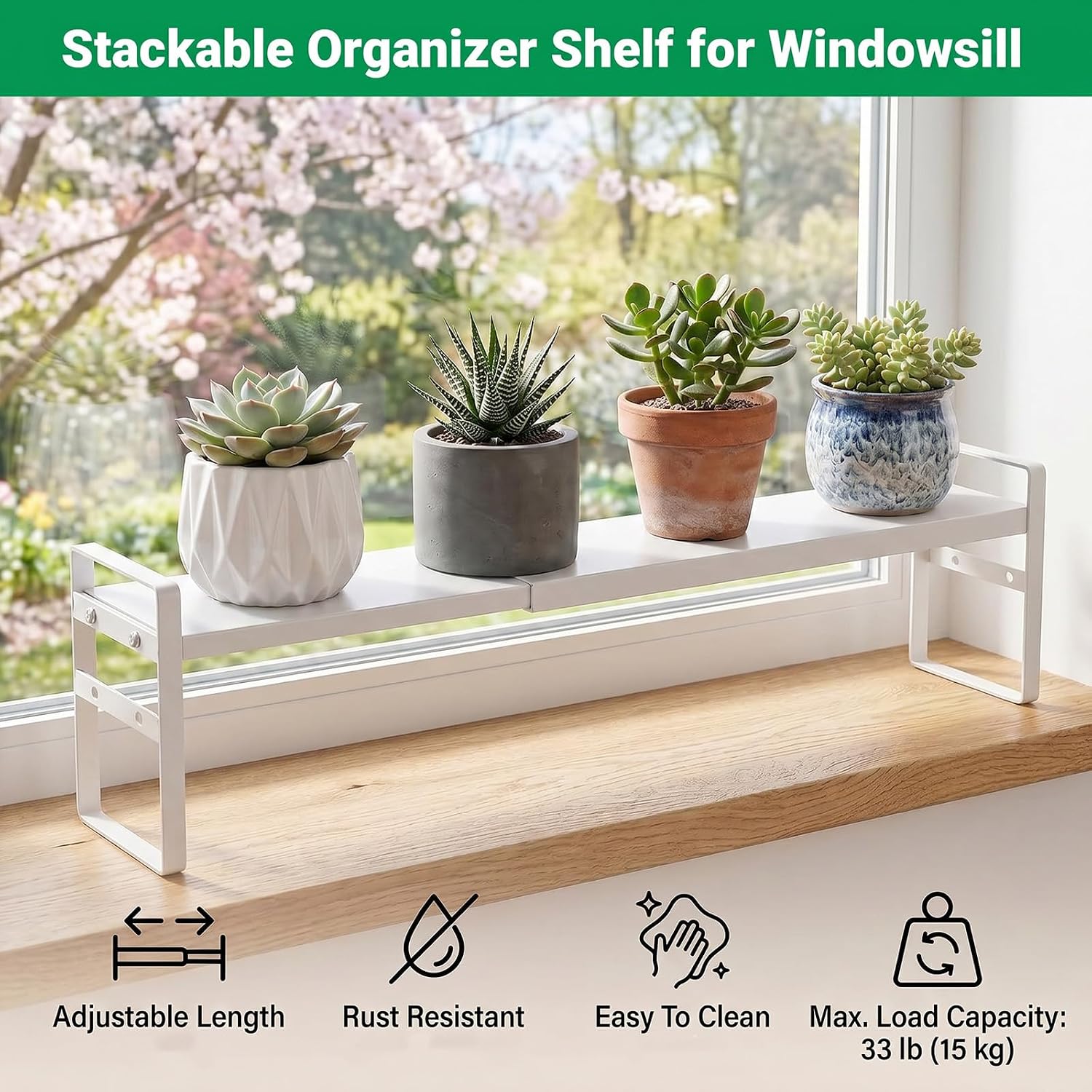 MAQUITA 2 Pcs Small Narrow Tall Shelf for Kitchen Windowsill, Over The Kitchen Sink Shelf Narrow Adjustable Metal Narrow Over The Sink Rack For Kitchen Plants Spices (White)