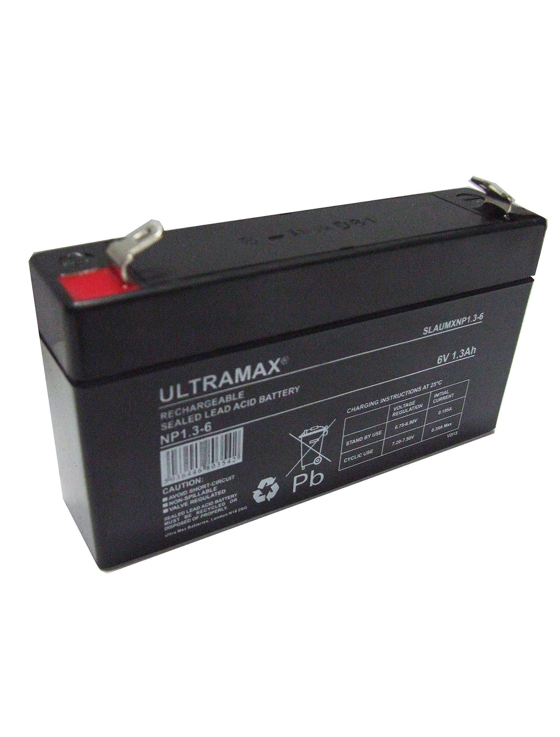 Batteria Al Piombo Sigillata Ultramax NP1.3-6 - 6V 1.3Ah Per Allarmi E Pannelli Solari (Made In Taiwan)