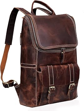 cuero C Full Grain Leather Backpack for Men - 17 Inch Laptop Bag - Vintage Travel Rucksack - Casual Daypack for Womens BROWN