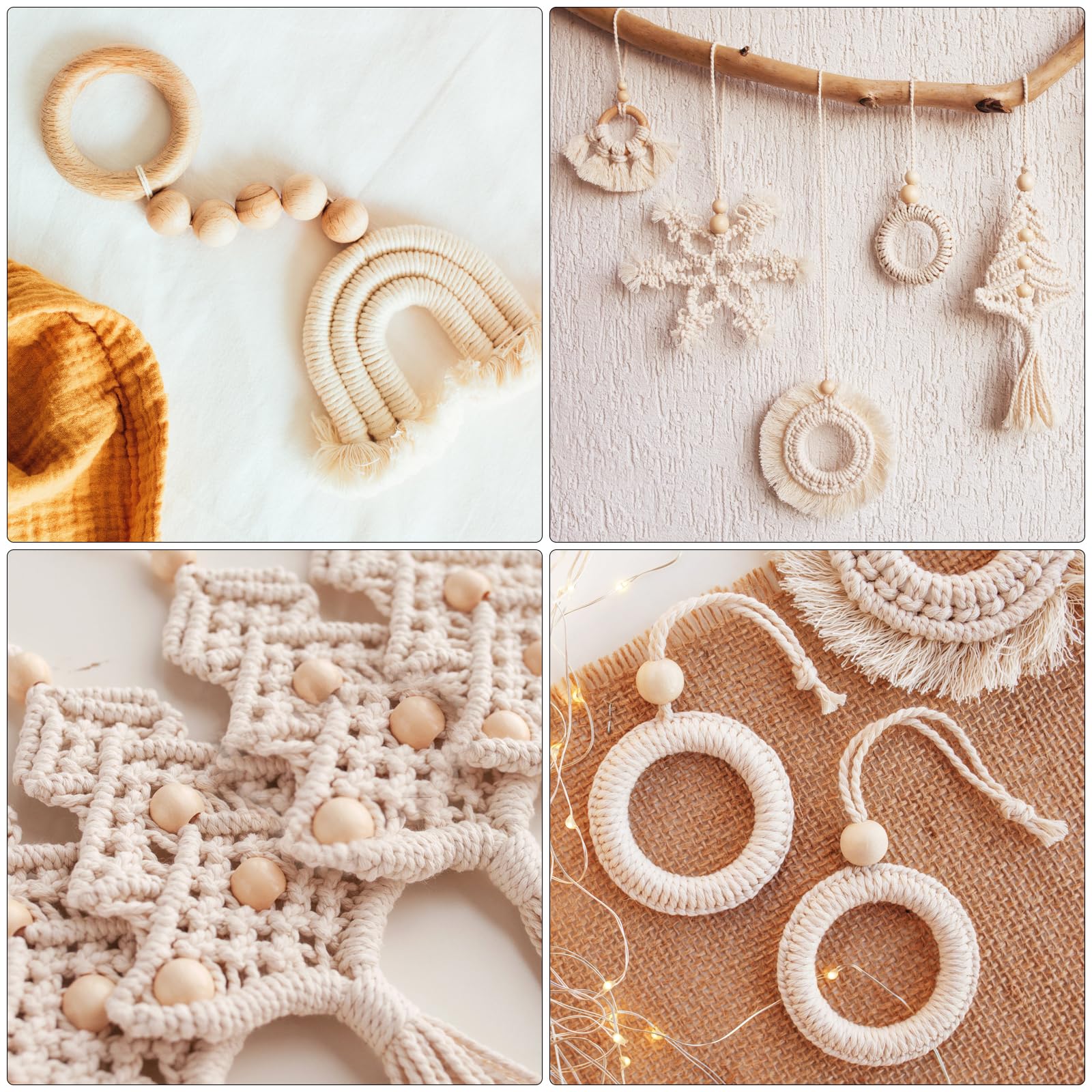 Houten kralenring, 332 stuks, natuurlijke letters en ringen voor macramé, doe-het-zelf, decoratie en accessoires voor sieraden