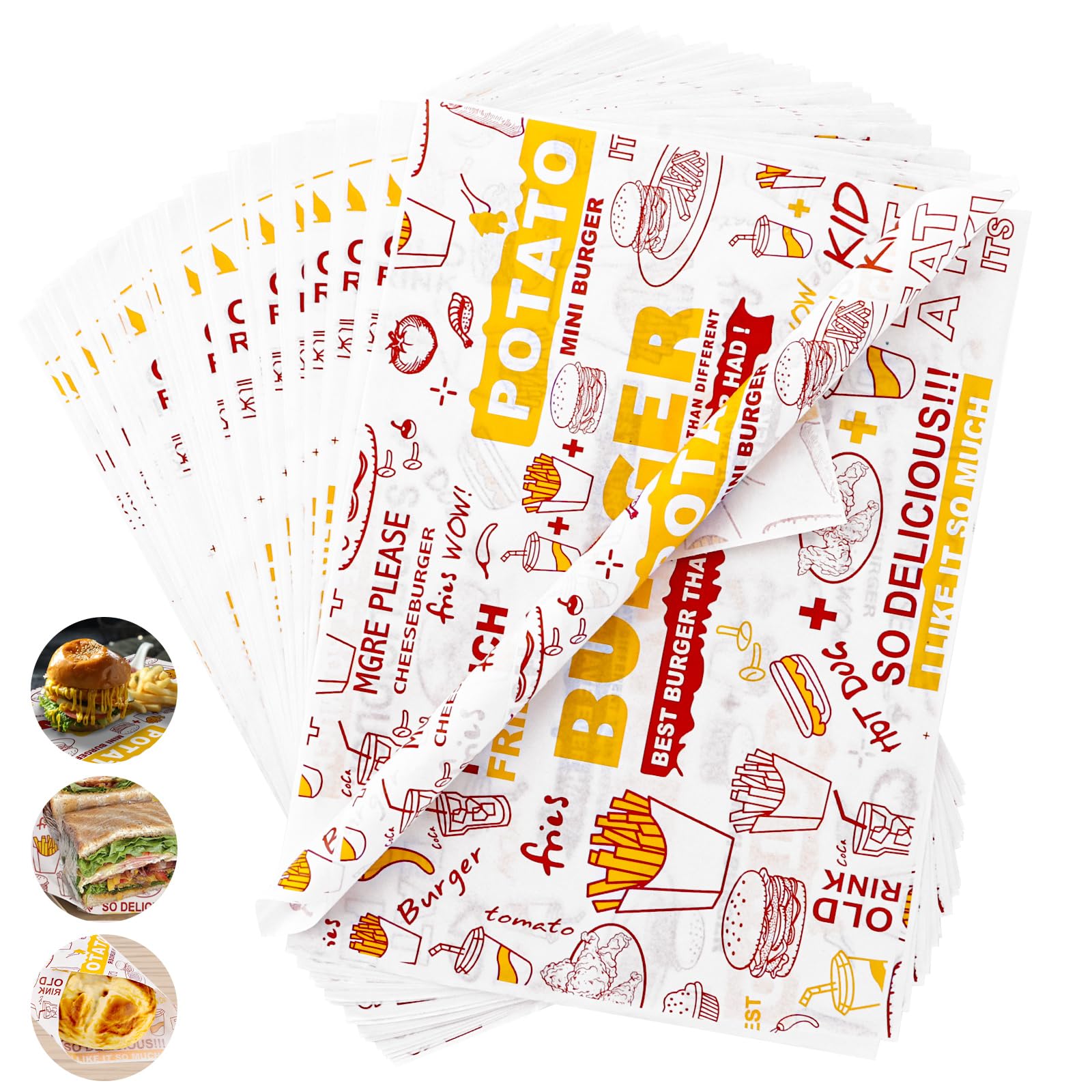 SHUESS 500 fogli di carta da forno effetto giornale, 36 x 26 cm, carta per burro e hamburger, carta per formaggio, carta cerata antiaderente per alimenti, carta per pane stampata per panini e patatine