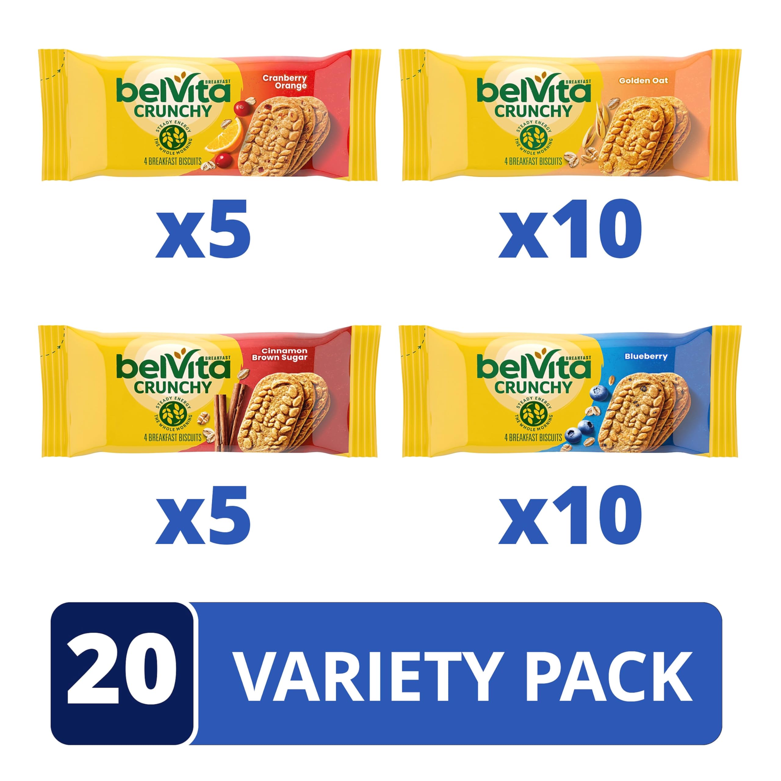 belVita Frühstücksriegel Kekse Variety Pack, 4 Geschmacksrichtungen, 30 Packungen insgesamt, 6 Boxen (4 Kekse pro Packung)