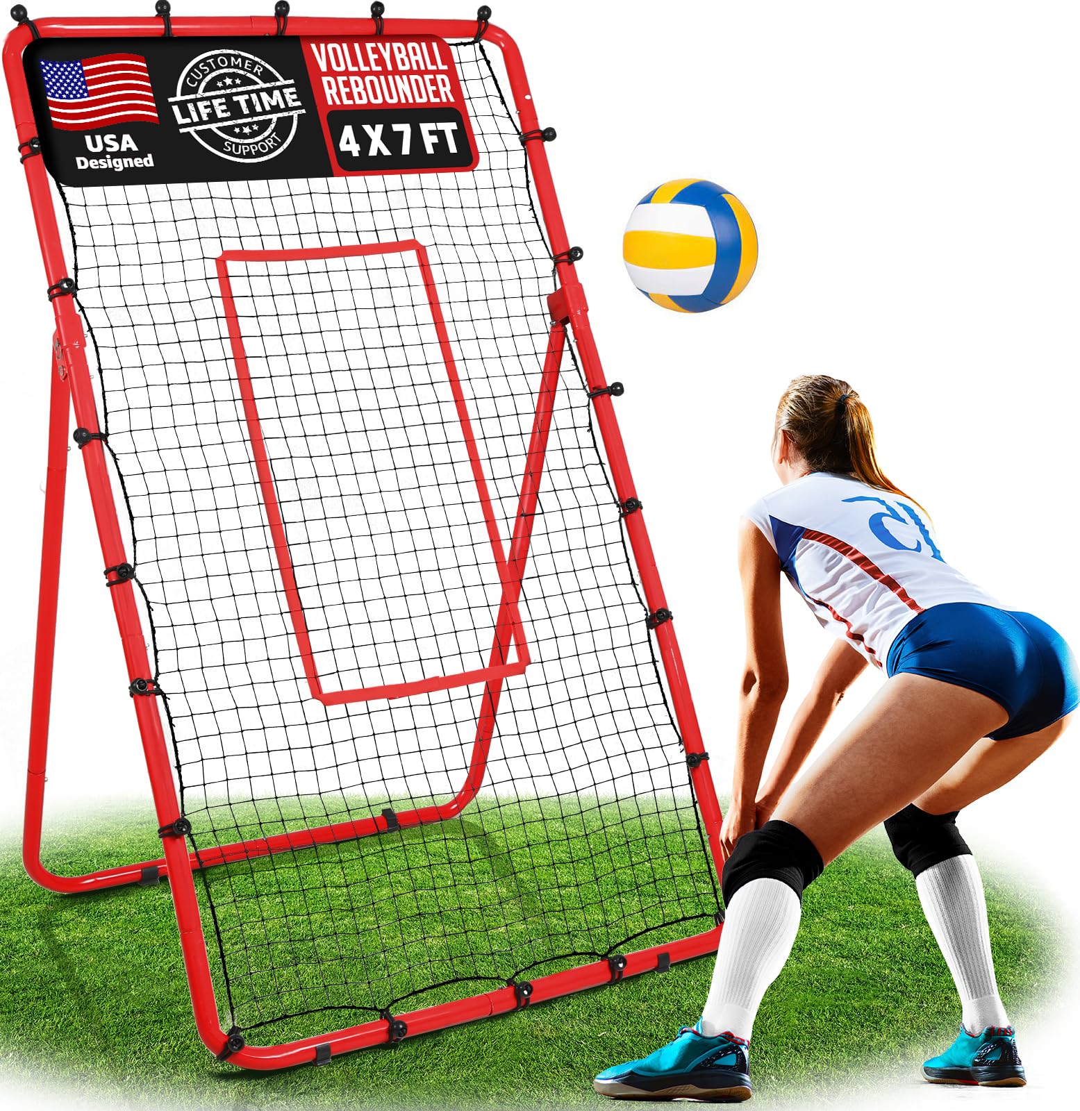 Filet Rebondisseur Patiassy - Baseball, Volleyball - Réglable Et Portable (Rouge)