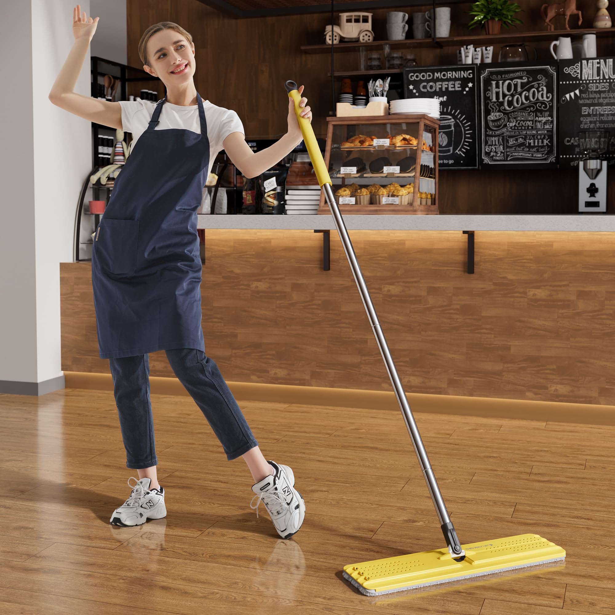 JOYMOOP Strapazierfähige kommerzielle Wischmopps für Bodenreinigung, Nass- und Trockenmopp und Eimer-Set mit großem Fassungsvermögen, gelber Eimer, inklusive 5 wiederverwendbaren 43,2 cm