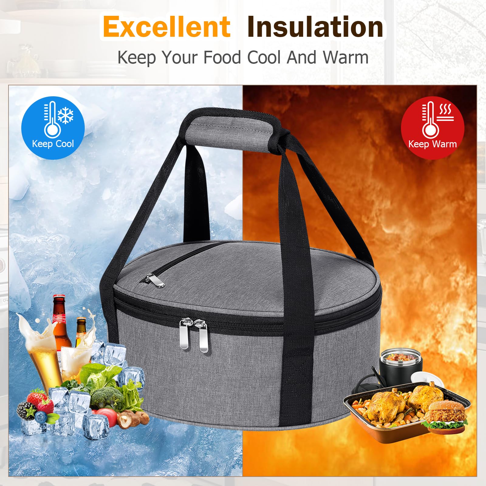 Cacerola redonda aislada, bolsa transportadora para tartas, portador portátil para alimentos calientes o fríos, bolsa térmica o enfriadora, bolsa de almuerzo de lasaña para fiestas de comida