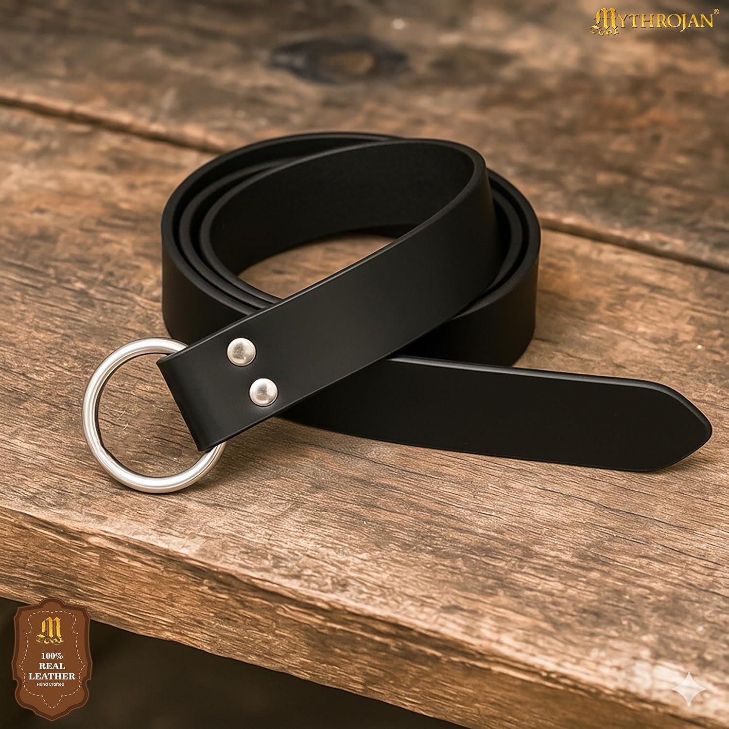 Mythrojan Medieval O Ring Belt Viking Leather Belt with 100% Genuine Leather for Medieval Events, LARP, Renaissance, Renfaire - Image 3