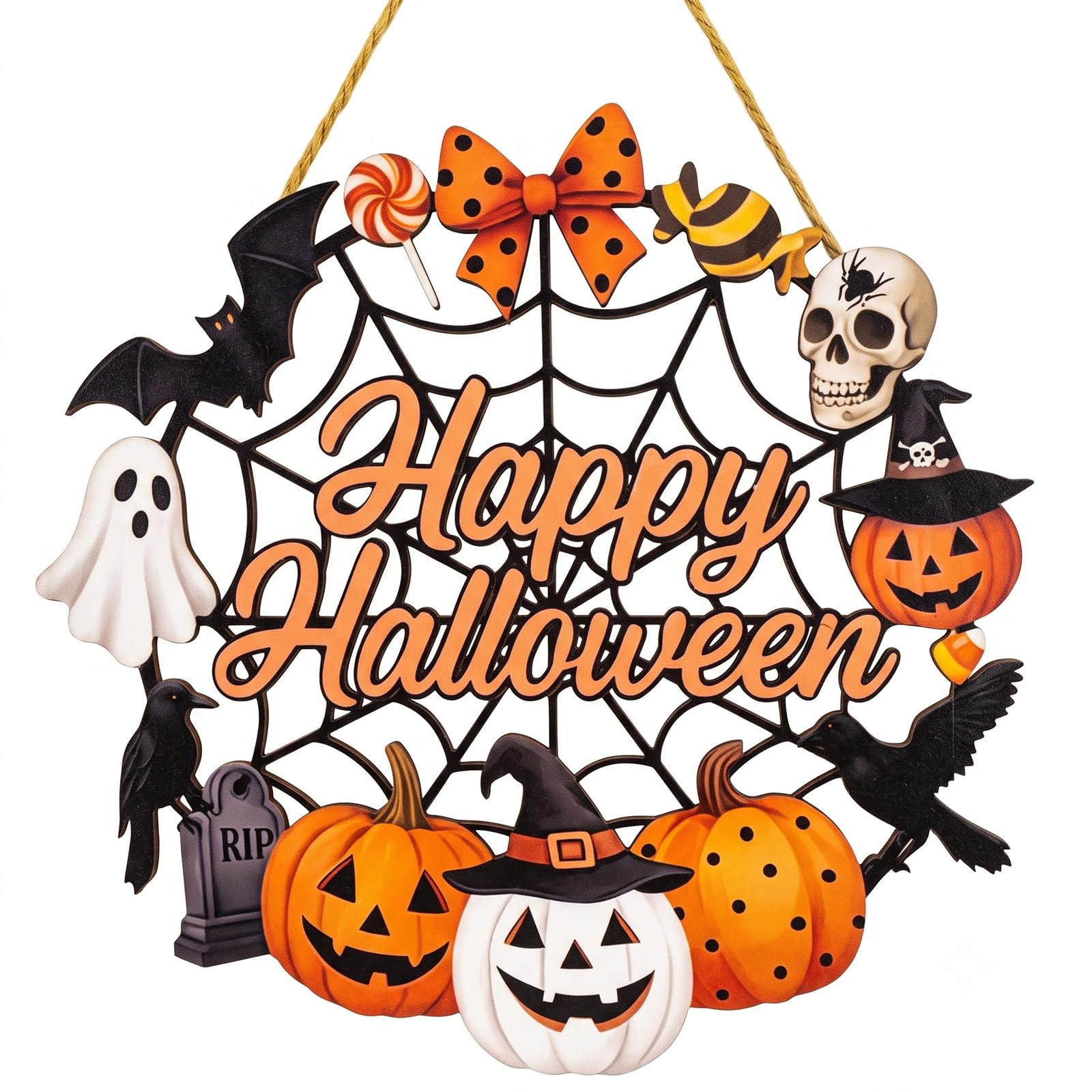 Ghost Halloween Decorations, Happy Halloween Door Wreath Sign