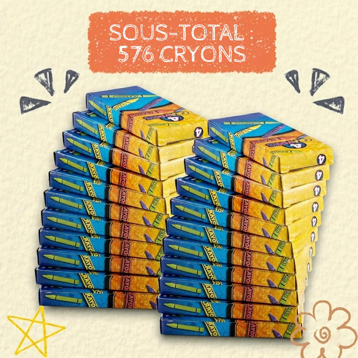 Bedwina Crayons Cire - 576 Crayons - Lot 144 paquets de 4, Crayons de Couleur de Qualité Supérieure Enfants, Coloriage Enfants pour Cadeaux Fête, Pochettes Cadeaux et Chaussettes de Noël