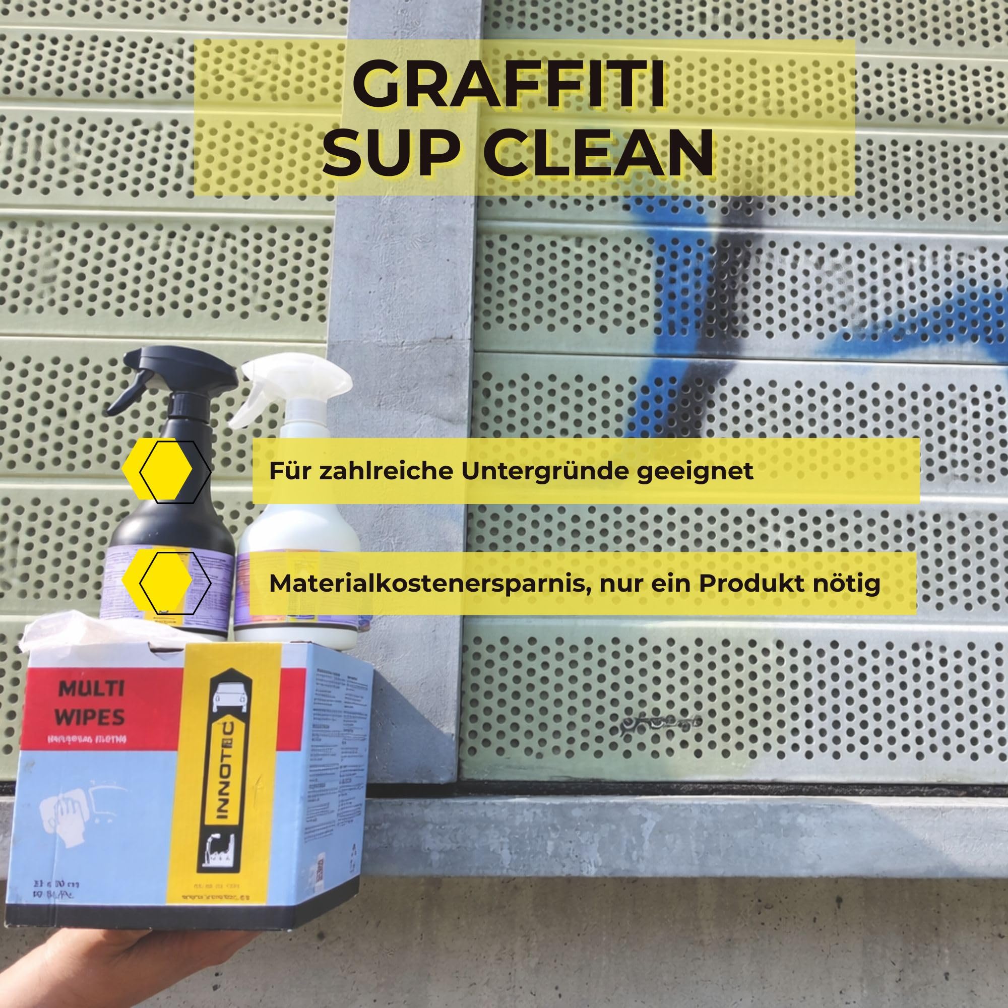 INNOTEC Graffiti Sup Clean 500 ml – Spezialreiniger zur Nachbehandlung nach der Graffiti-Entfernung – entfernt Farb-& Reinigungsrückstände schonend – ideal für Metall, Beton, Kunststoff & Außenflächen