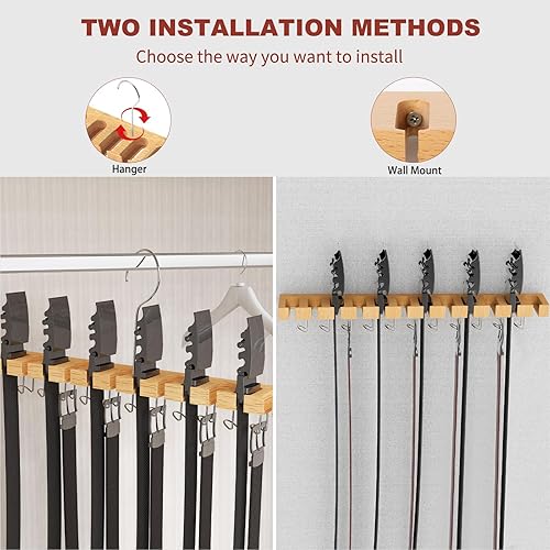 Miniatura 4 de Percha para cinturón para armario Max 42 cinturones, organizador de cinturón 2 en 1 de montaje en pared con ganchos giratorios de 360, soporte de