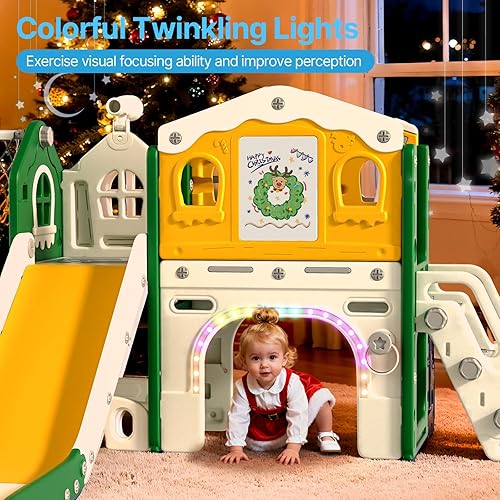 Miniatura 2 de BIERUM Juego de toboganes 9 en 1 para niños pequeños de 1 a 3 años con tira de luces, tablero de dibujo y tabla de bloques de construcción, para