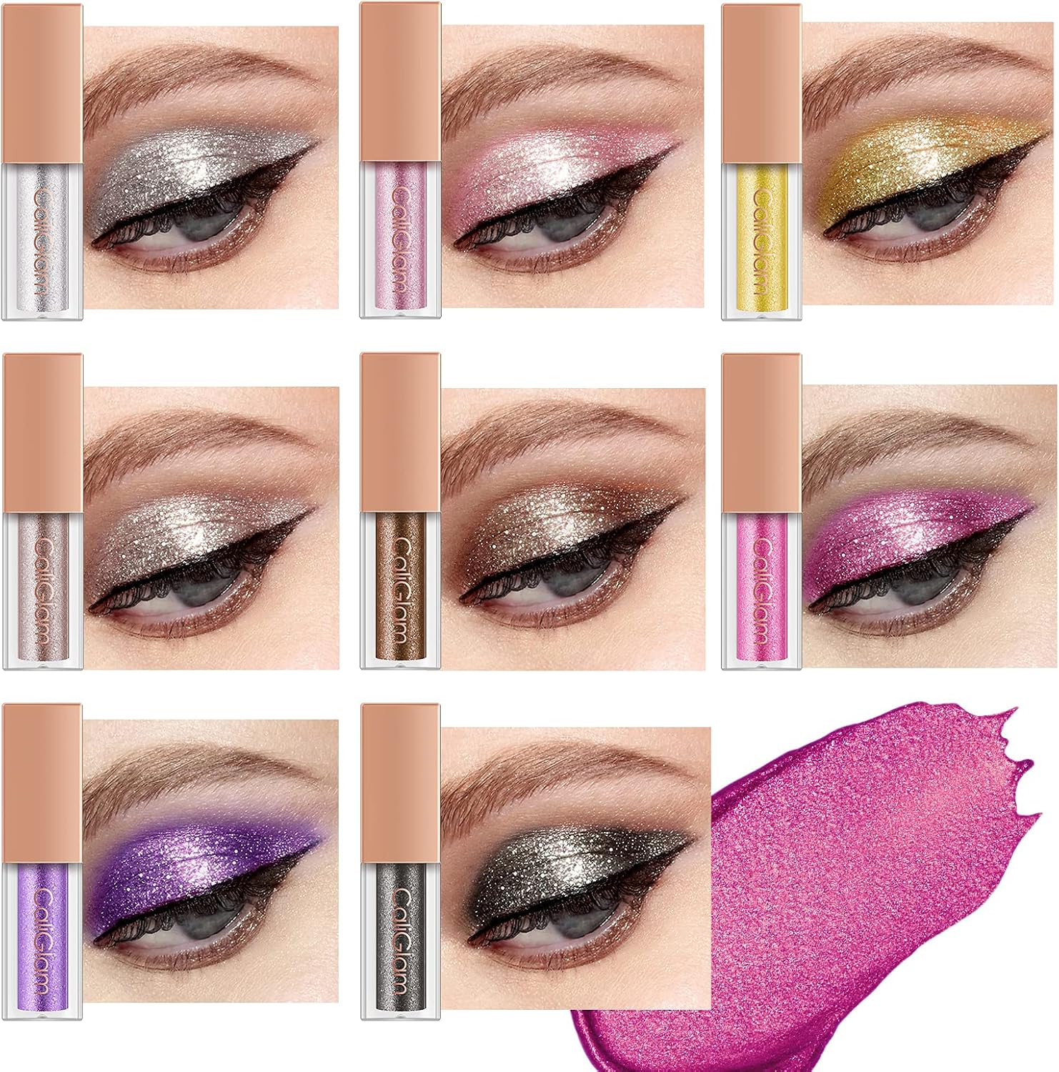 8 Colors Liquid Glitter Eyeshadow Set, Waterproof Long Lasting Quick