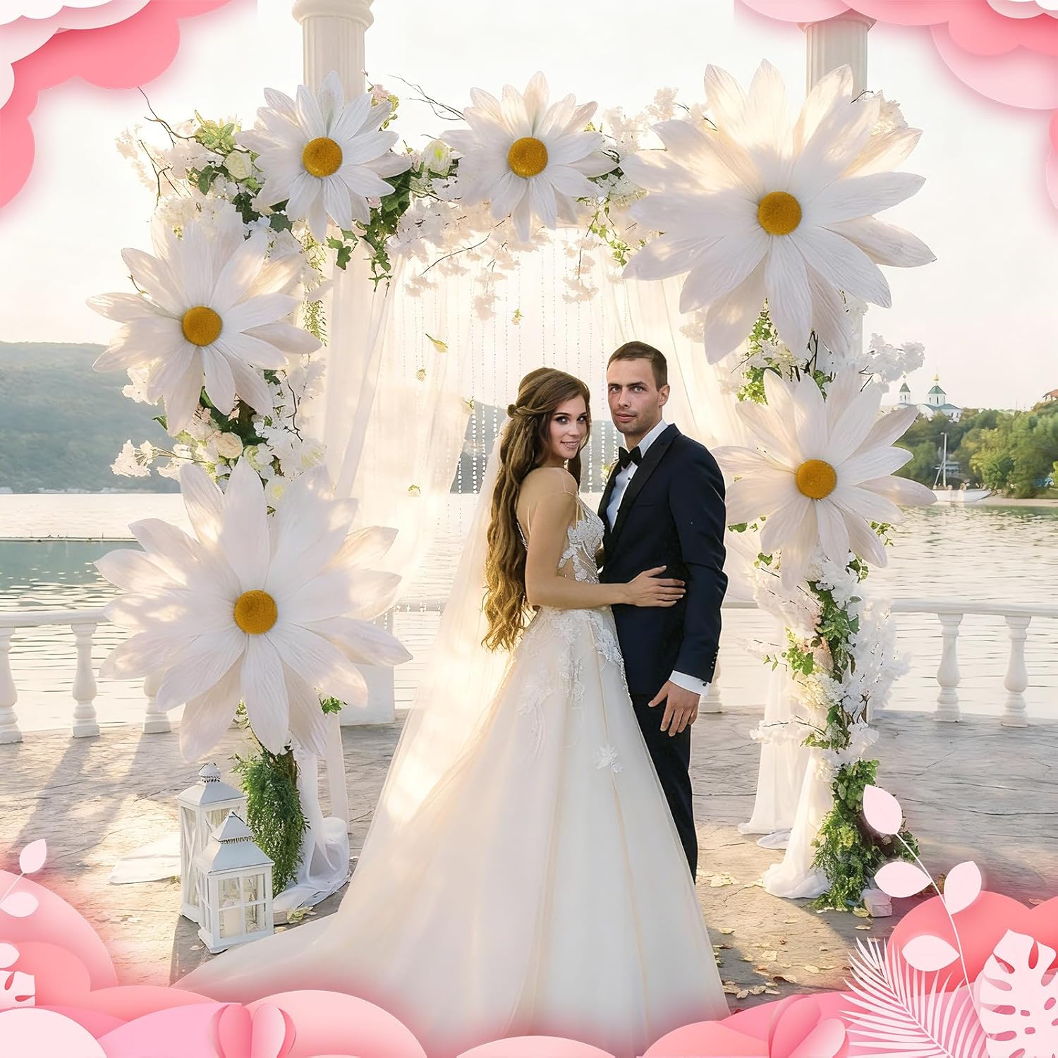 Norme 3 Pcs Giant Artificial Daisy Flowers for Decoration 12, 16, 20 Inch Large Artificial White Daisy Wildflowers for Wedding, Home Decor, Anniversary Birthday Party