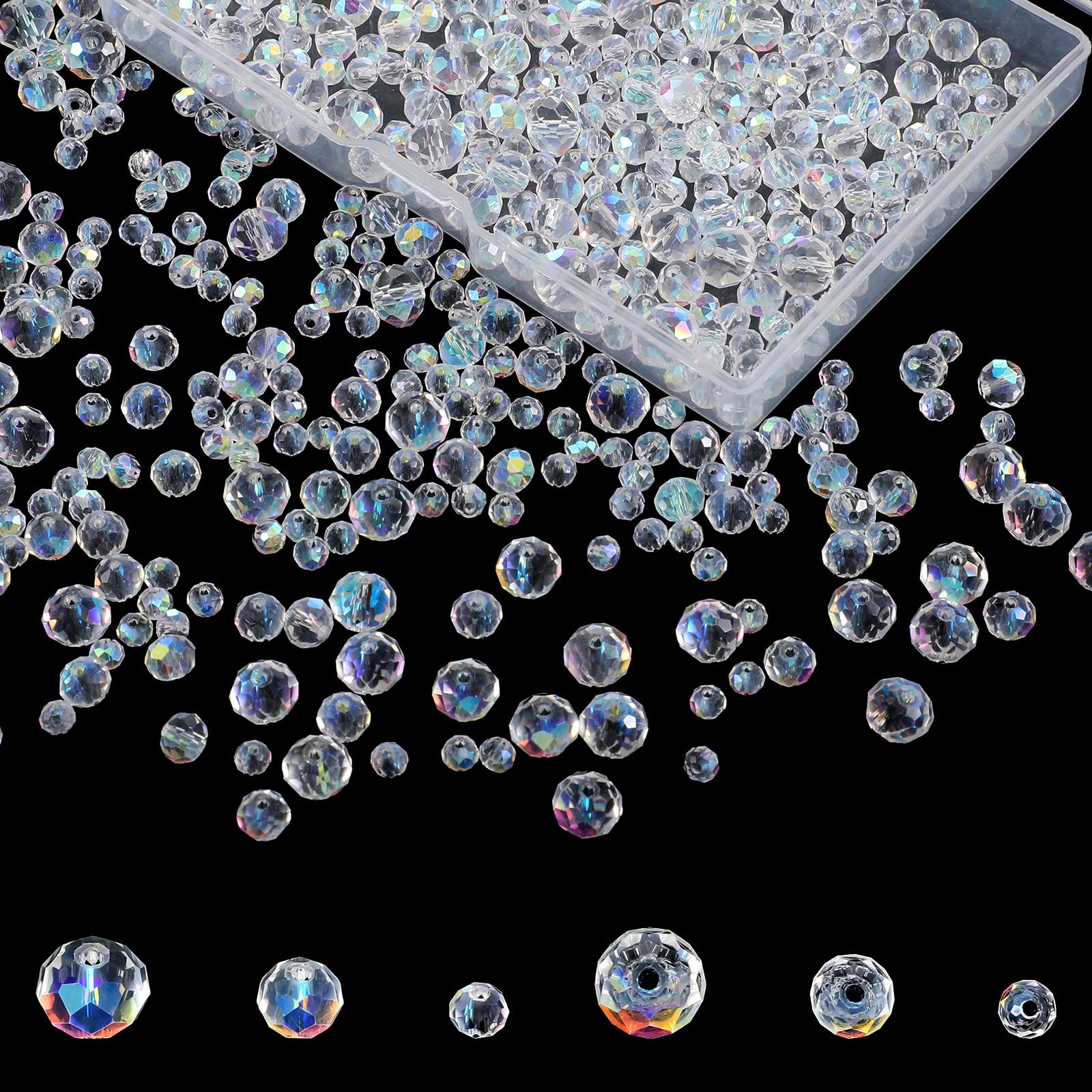 600PCS Crystal Glass Beads for Jewelry Making, 8mm/6mm/4mm Faceted Rondelle Beads, Clear Loose Bead for DIY Bracelet, Necklace, Pendants, Earring and Craft, Jewelry Making Supplies (AB Color)