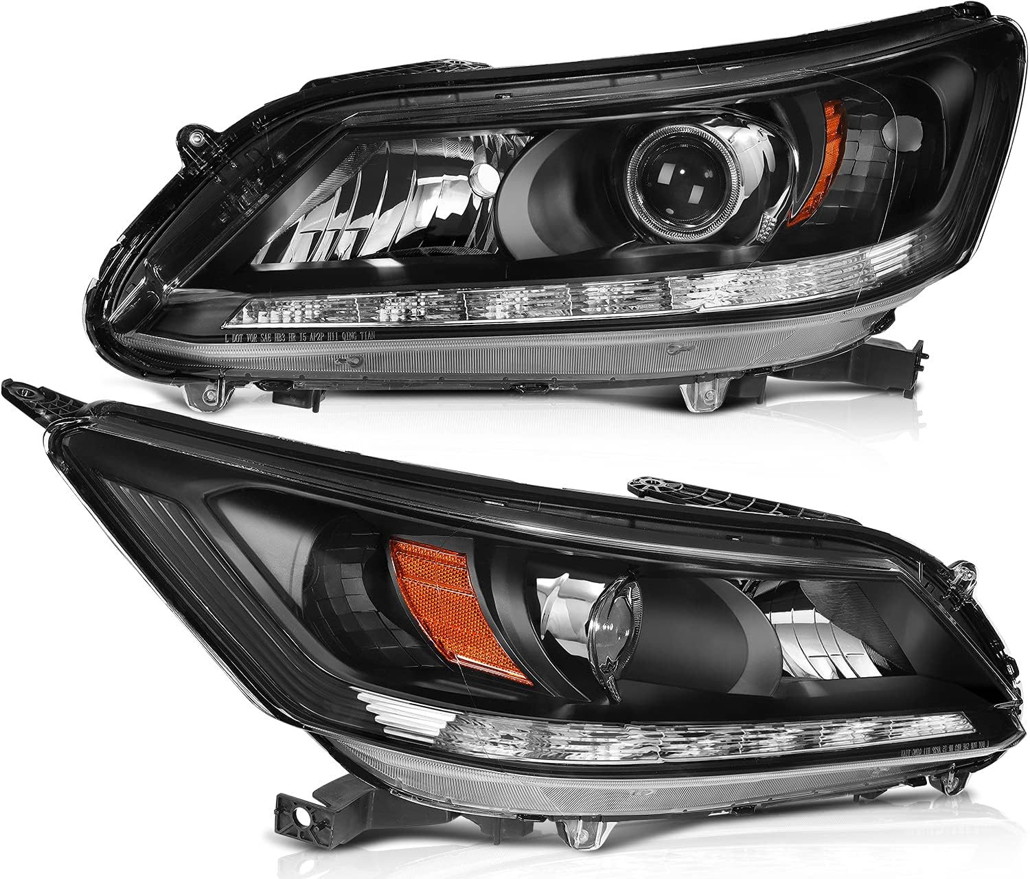 LSAILON For Honda For Accord 2013-2015 Headlights Black Housing Amber Reflector Clear Lens Driver and Passenger Side 33150-T2A-A1133100-T2A-A1133100-T2A-A2133150-T2A-A21