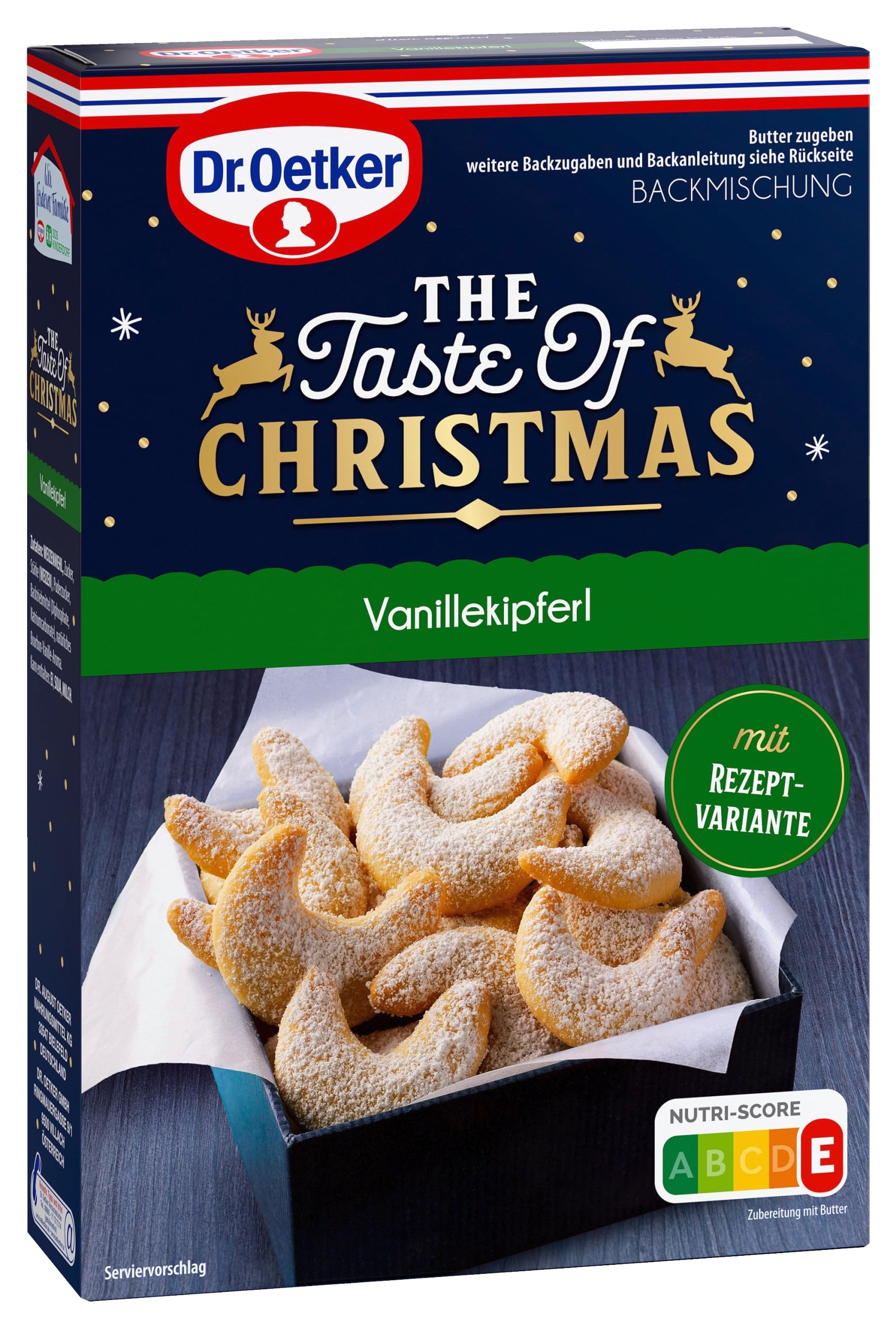 Dr. Oetker Vanillekipferl – 6er Vorteilspack Vanillekipferl Backmischung zur Zubereitung von Weihnachts-Plätzchen aus zartem Mürbeteig mit Vanillegeschmack, Teigmischung für Weihnachts-Kekse