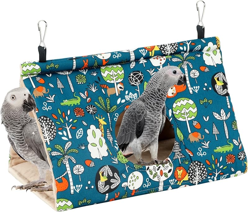 Ninho para Aves em Algodão com Poleiro e Ganchos Rypet Azul Tamanho Grande
