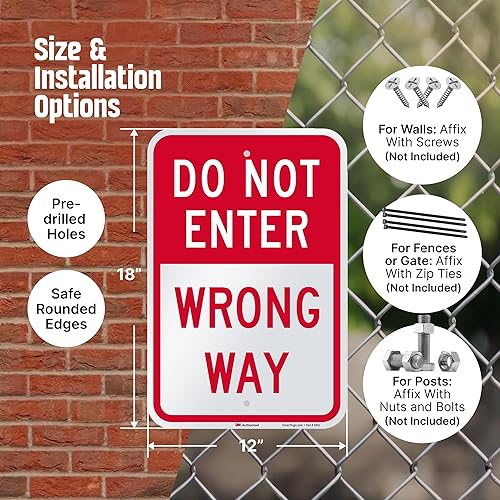 Miniatura 5 de SmartSign Letrero de metal con texto en inglés "Do Not Enter - Wrong Way" de 18 x 12 pulgadas, aluminio de 63 mil, material reflectante laminado 3M,