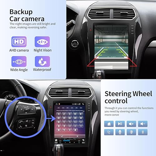 Miniatura 9 de Radio de coche estéreo navegación GPS para Ford Explorer Interceptor 2011-2019 Radio Android Auto CarPlay Pantalla vertical de 12.1 pulgadas Estilo