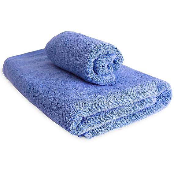 AUXIMPRO Bamboo Towel Set (1 Bath & 1 Hand Towel Combo), 600 GSM, Super Absorbent & Soft, Antibacterial, Iris image 1