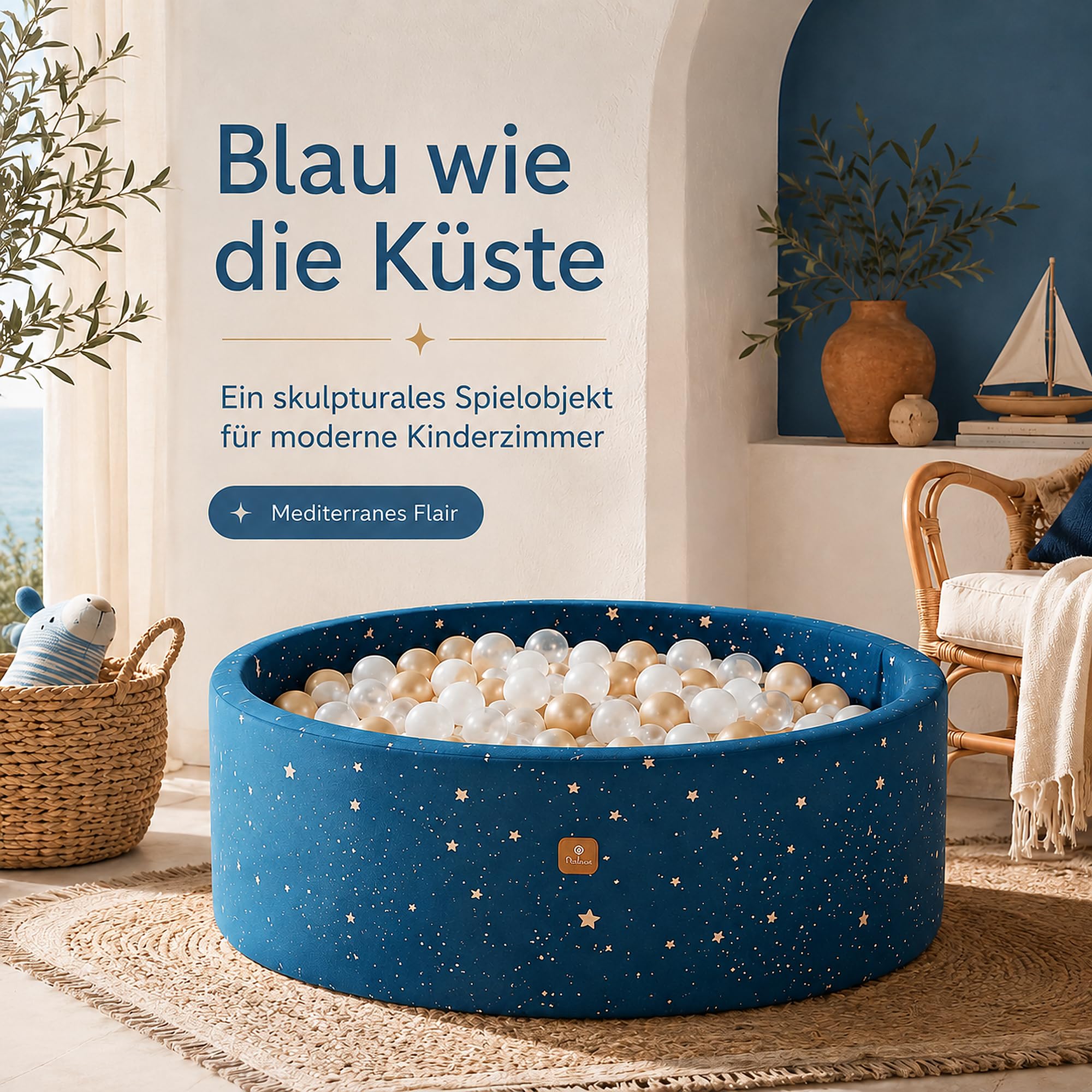 Bällebad 90X30cm/200 Bälle ∅ 7Cm Bällepool Für Babys Kinder Rund,Superweicher Samt,Abnehmbar und waschbar,Nachthimmel:Weiß/Transparent/Gold