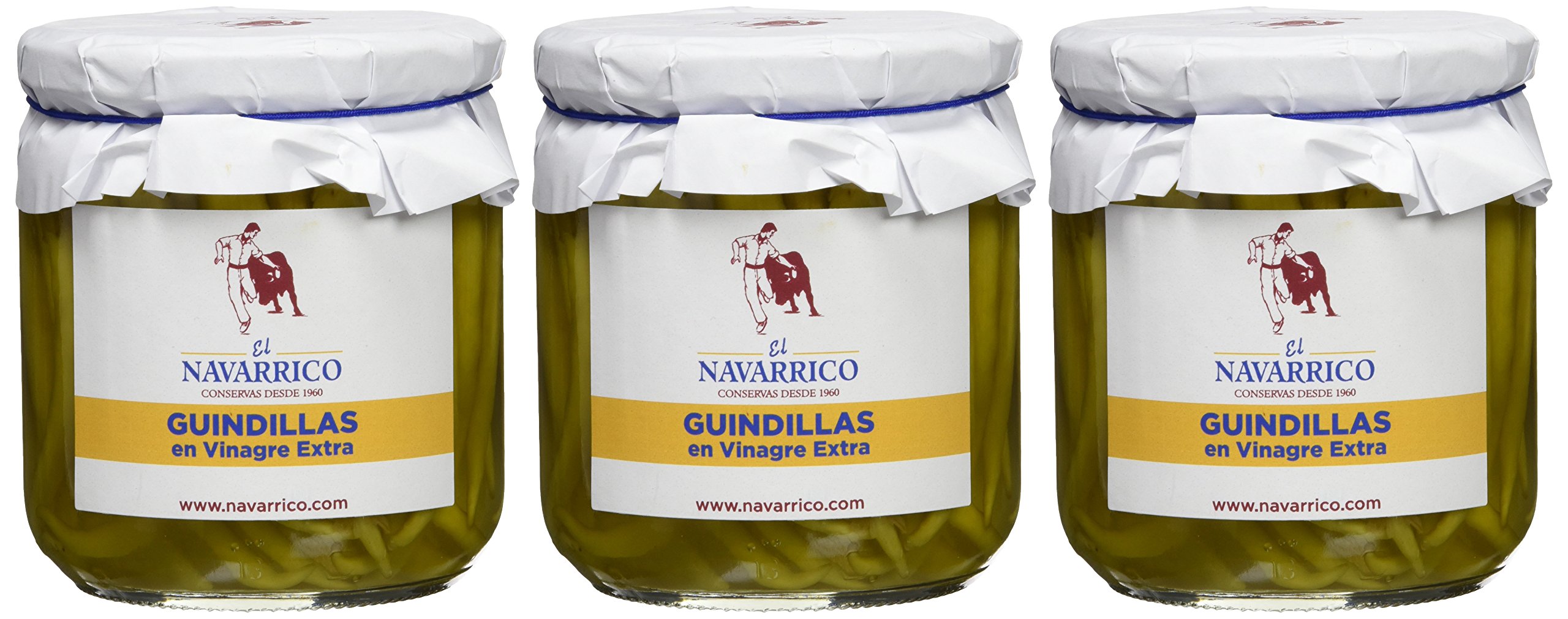 El Navarrico Guindillas en Vinagre Extra - Paquete de 3 x 300 gr - Total: 900 gr