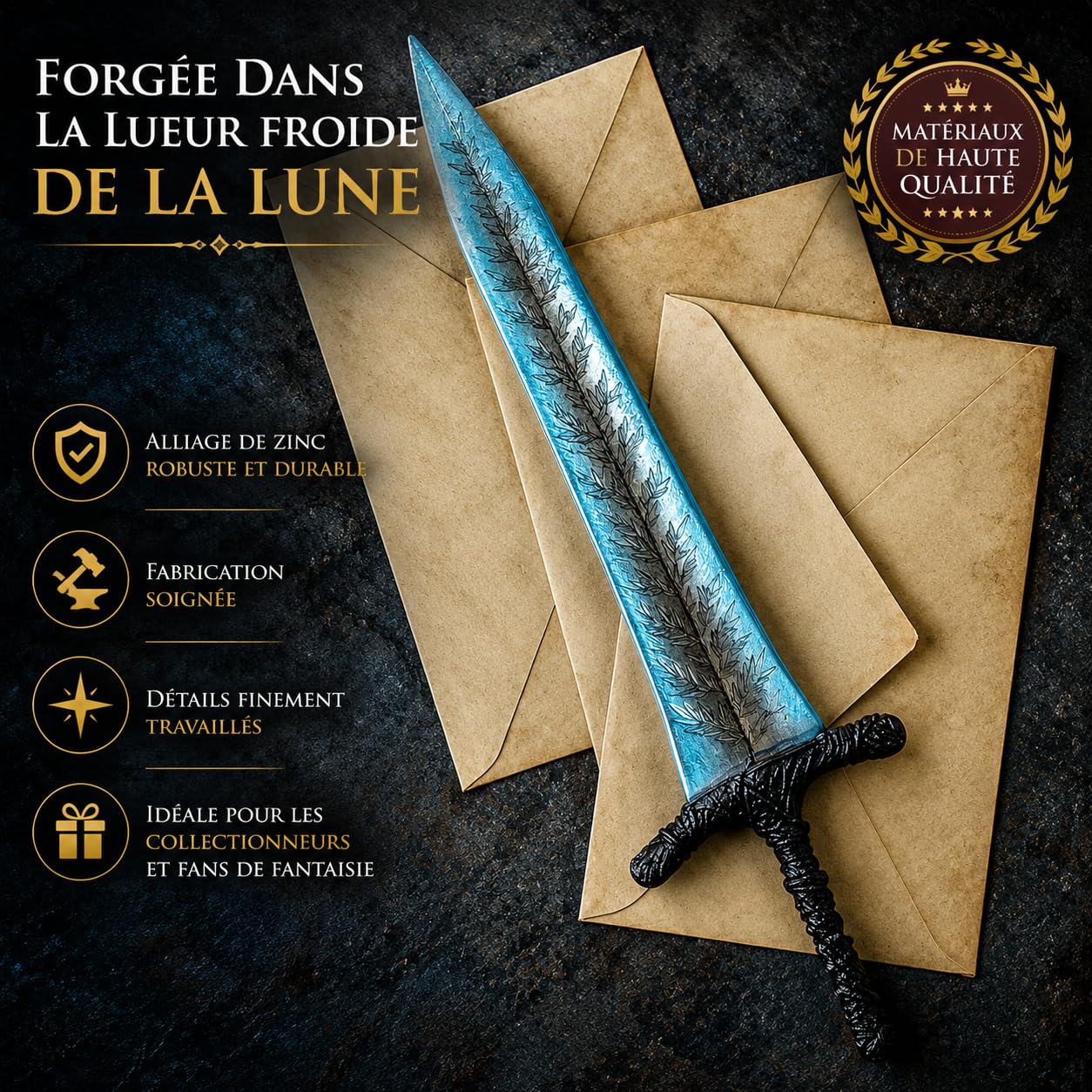Elden Ring Dark Moon Greatsword XL Ouvre-lettre Support Cadeau Fan Collectionneur