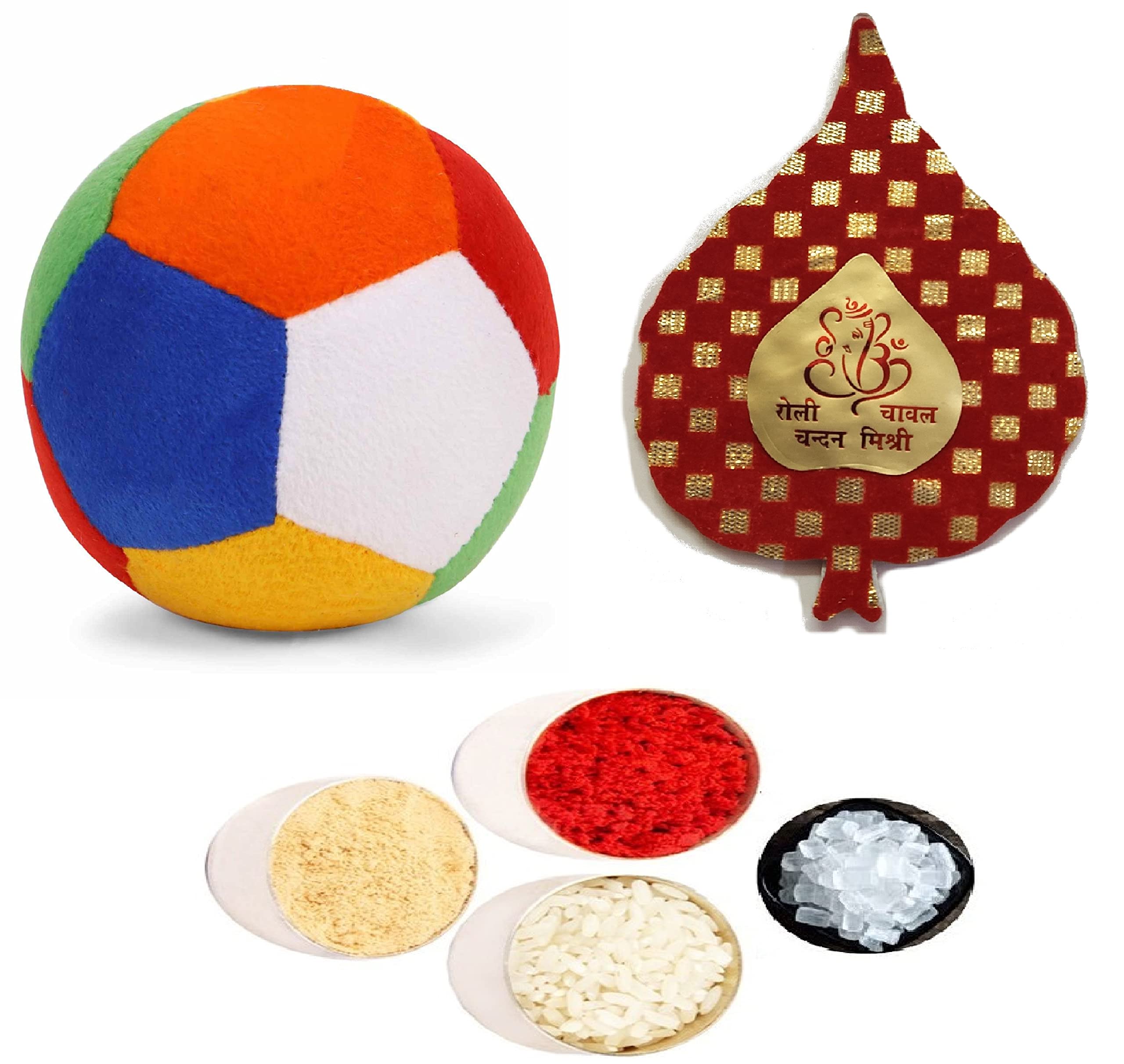 Velour Shoppe Kids Bhai Dooj Tikka Tilak Gift- Soft Colorful Ball with Roli, Chandan, Chawal, Mishri in a Special Pack for Baby Bhaiya Brother