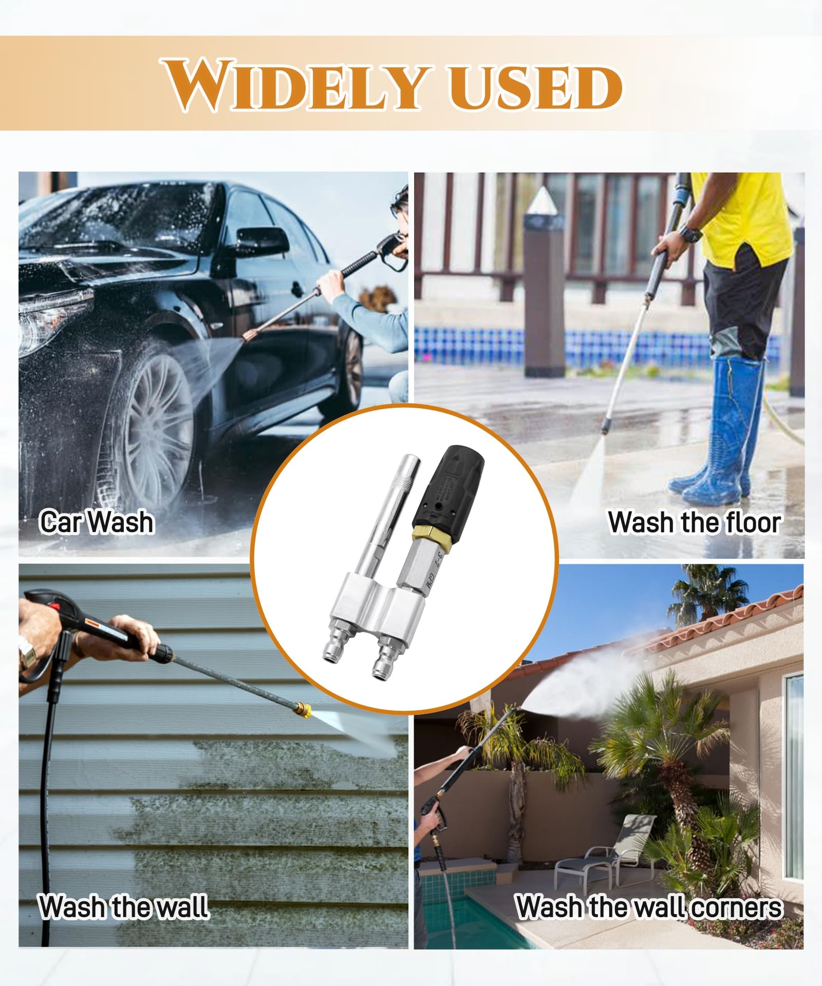 Ugelli girevoli regolabili M5 a valle, 3-7 GPM 2-in-1 ad alta pressione ugello per sapone a lungo raggio per lavaggio a pressione da 1000 a 6000 psi con connessione rapida da 1/4 di pollice, punta