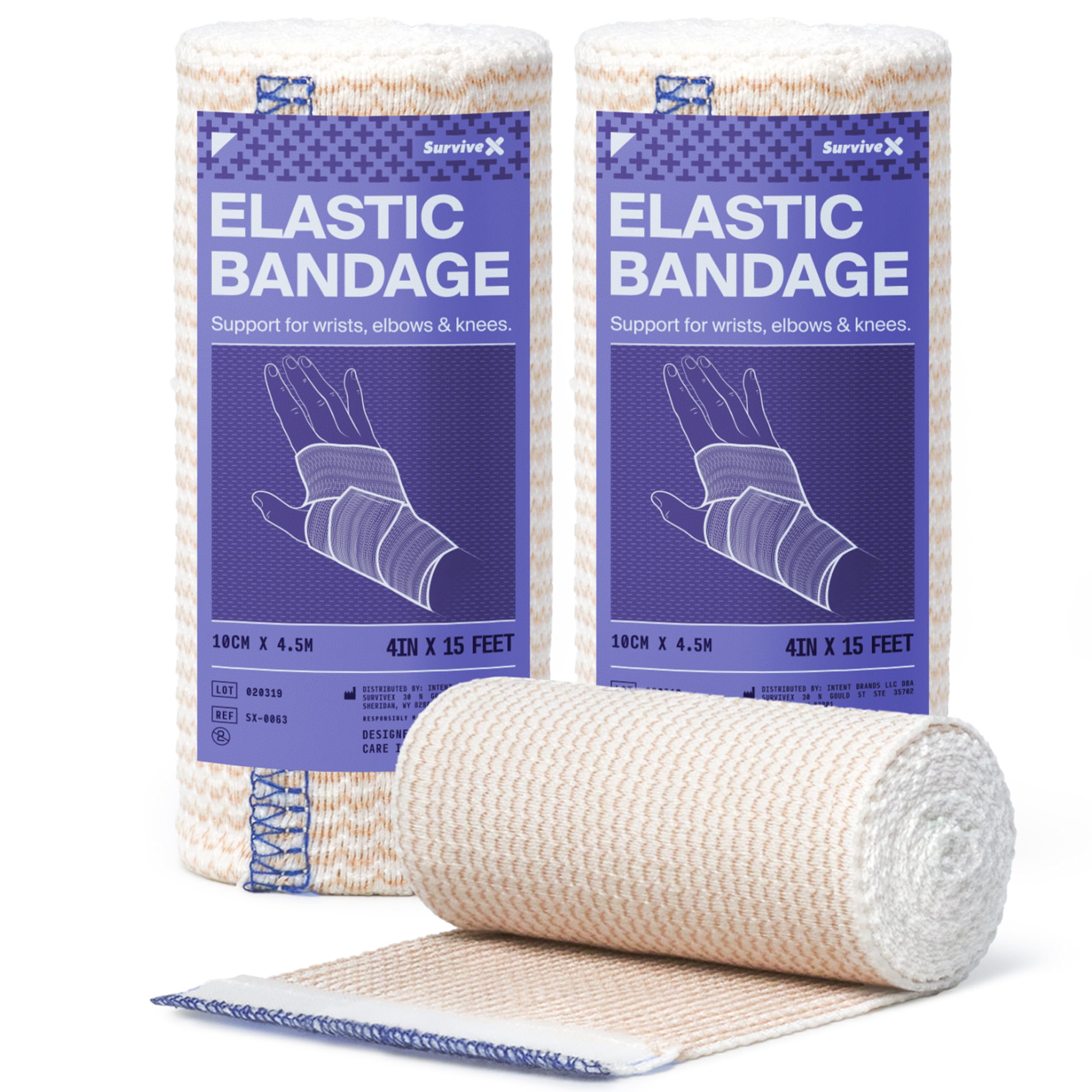 SurviveX High-Performance Elastic Bandage Wrap - Reusable Compression Bandage Wrap for Leg, Ankle, Wrist, Knee - Self Closing Design - 4 Inch (2 Pack)