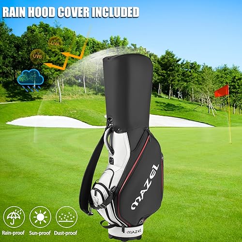 Miniatura 5 de MAZEL Bolsa de carrito de golf con capucha para lluvia, 6 palos de golf de cuero excelente para hombres y mujeres