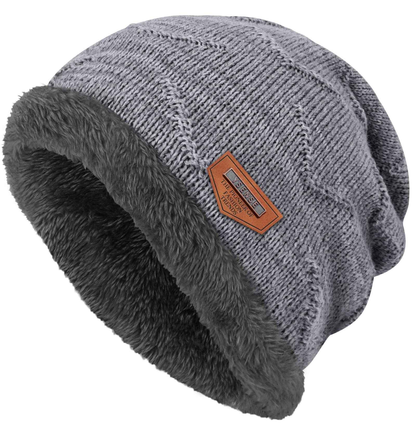 Mens Winter Warm Slouchy Beanie Oversized Baggy Hat Fleece Lined Knit Skull Cap