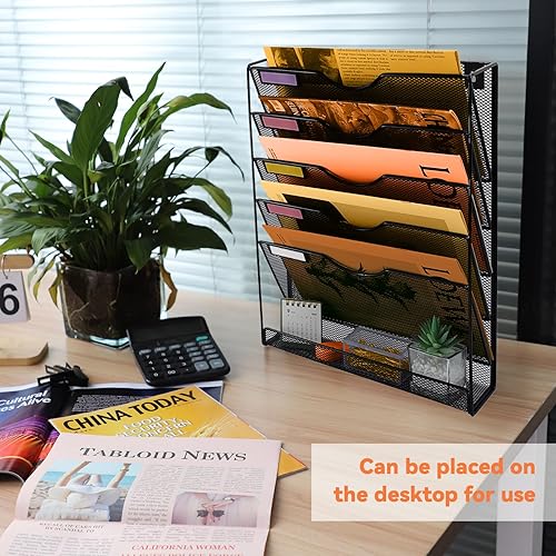 Miniatura 6 de Organizador de archivos colgante de malla de 6 niveles, organizador vertical de archivos de pared, soporte de archivos de pared para oficina,