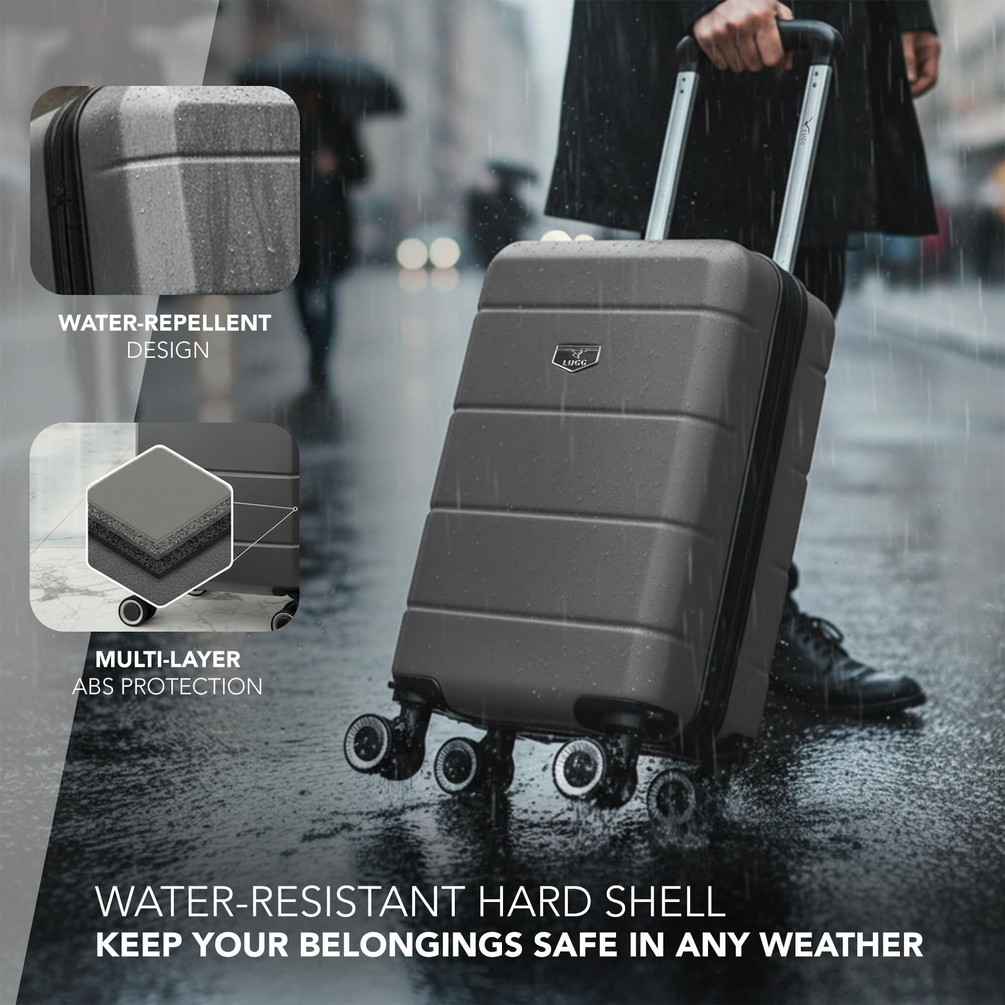 LUGG - Jetset 40cm Suitcase - 40x30x20cm- Ryanair Compatible - Underseat Size - Hard Shell ABS - Spinner & Removable Wheels - Lightweight Travel Luggage- Cream/Brown — view 30