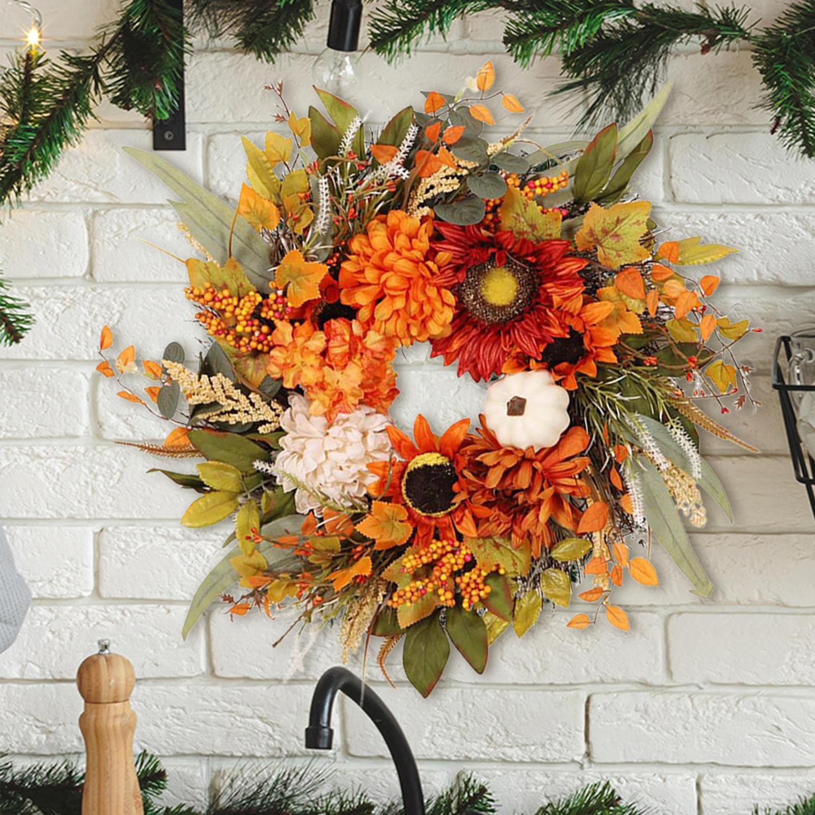 Thanksgiving Herbstkranz Sonnenblumen und Beeren Herbstkränze