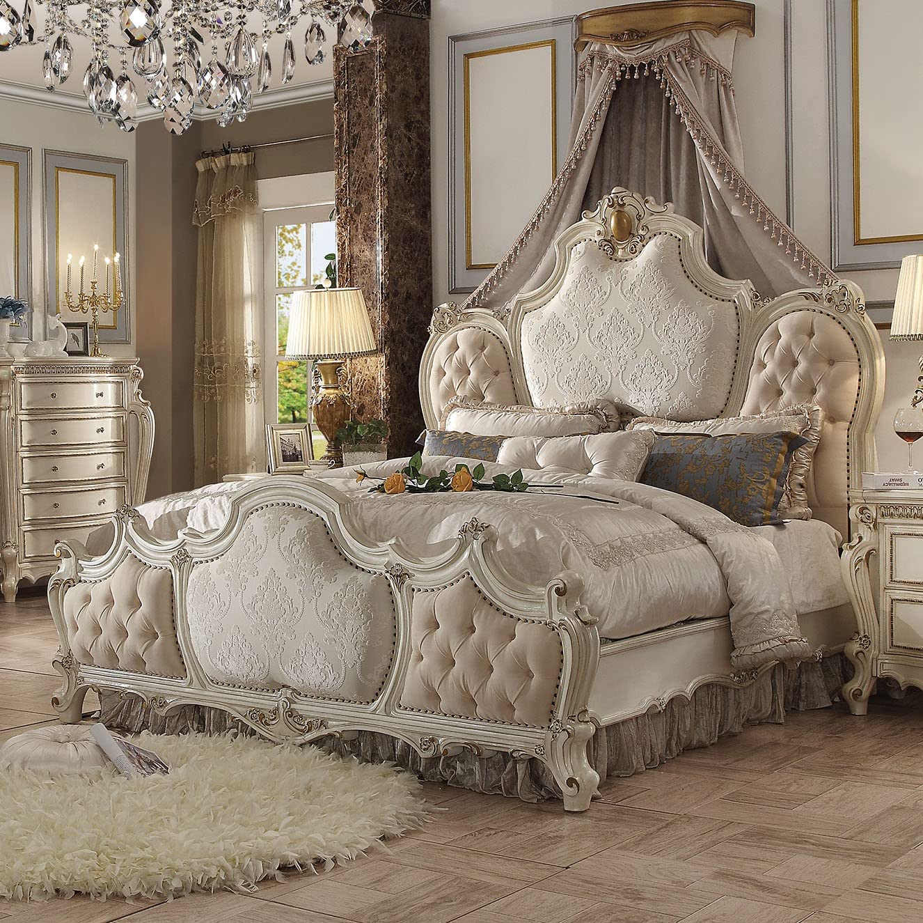 acme furniture ハースラグ Amazon.com: Acme Picardy Eastern King Bed, Fabric & Antique Pearl