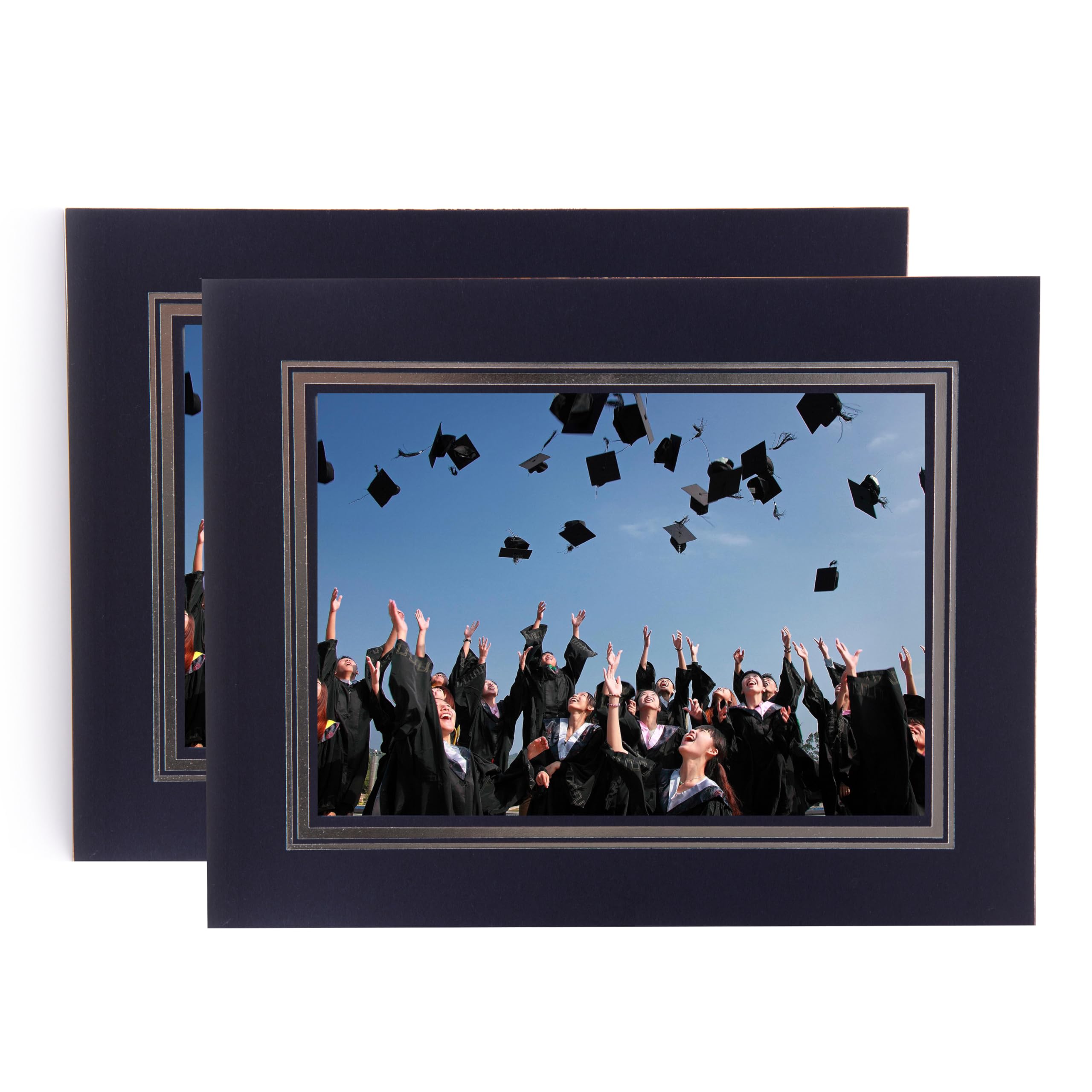 Kenro Pack of 20 Blue Cardboard Strut Mount Photo Frames with Silver Border (8x10 Inch/20x25cm) - Card Photo Mounts for Graduation, School Photos, Weddings - PMA142/10