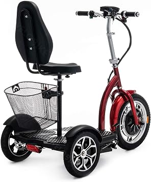 VELECO ZT16-3 Wheeled Mobility Device - Easy to manouver - Big Wheels - Removable Shopping Basket - Small Turning Circle (RED)