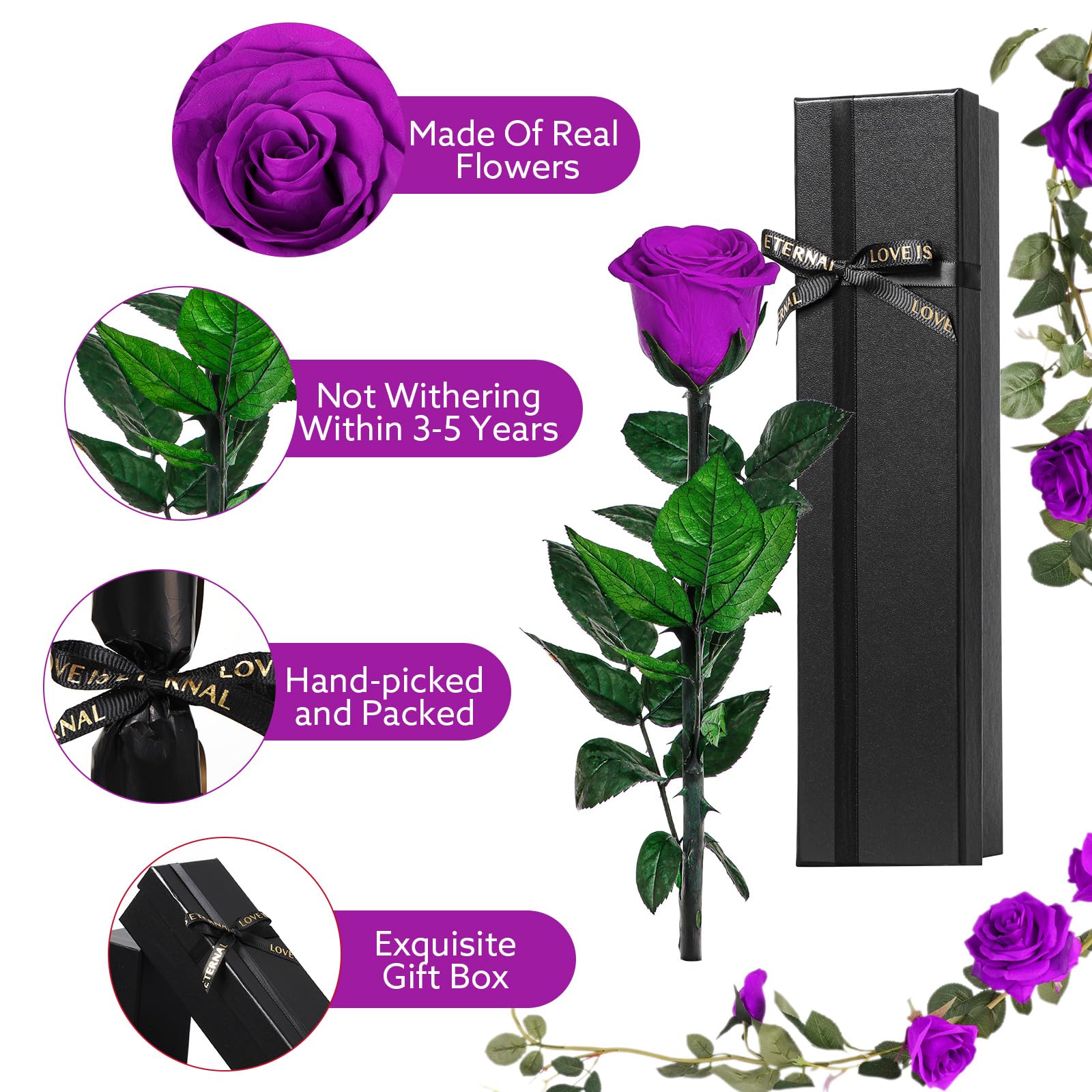 Mother's Day Flowers Roses Gifts for Women, Eternal Rose Preserved Flowers with Stem - Image 3