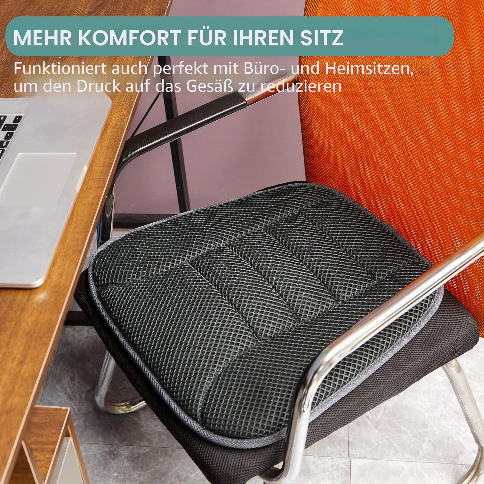 AEROiVi Autositzkissen zum Fahren, atmungsaktives 3D-Air-Mesh, rutschfeste Unterseite, Komfort Autositzschutz, Autositzunterlage funktioniert auch mit LKW und Bürostuhl Zuhause