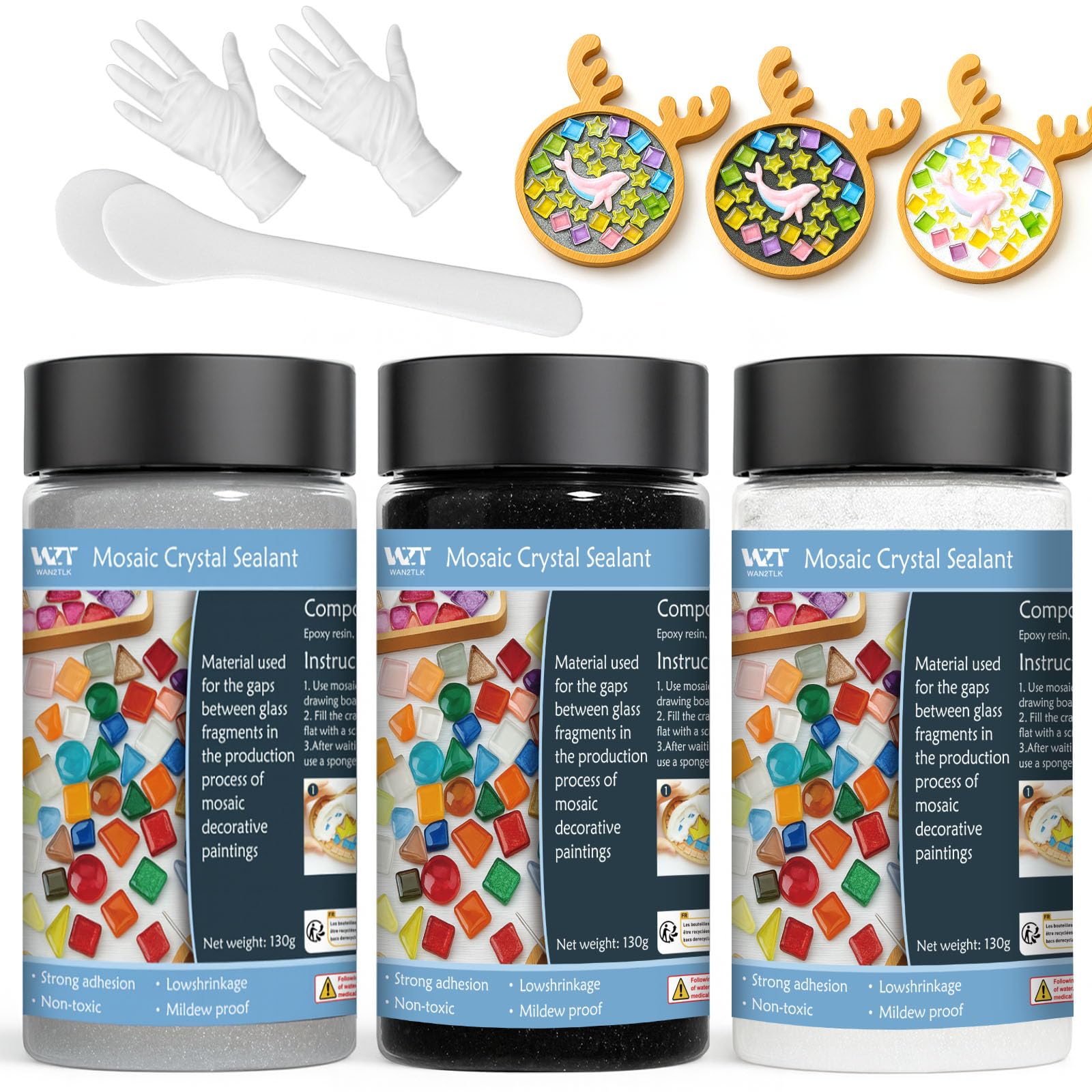 WAN2TLK 3pcs Mosaic Crystal Grout Kit, Mosaic Tile Accessories, Mosaic Tiles Grout for Crafts No Water Needed, Fast-Drying