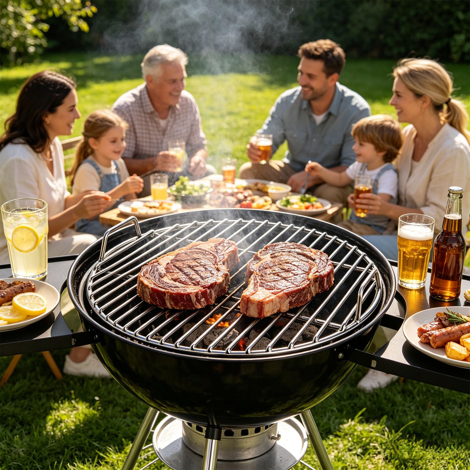 Griglia rotonda in acciaio inox con manici rimovibili per braciere barbecue, struttura in acciaio 304, diametro 28/30/33/35/38/40/43/45 cm, distribuzione uniforme del calore, facile da pulire (43 cm)