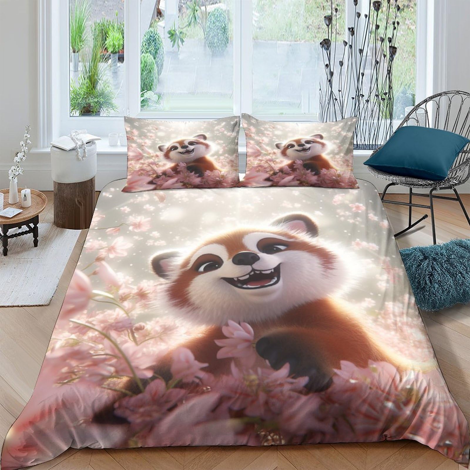 Housse de couette 220 x 240 cm Lesser Panda avec deux taies d'oreiller king size en microfibre