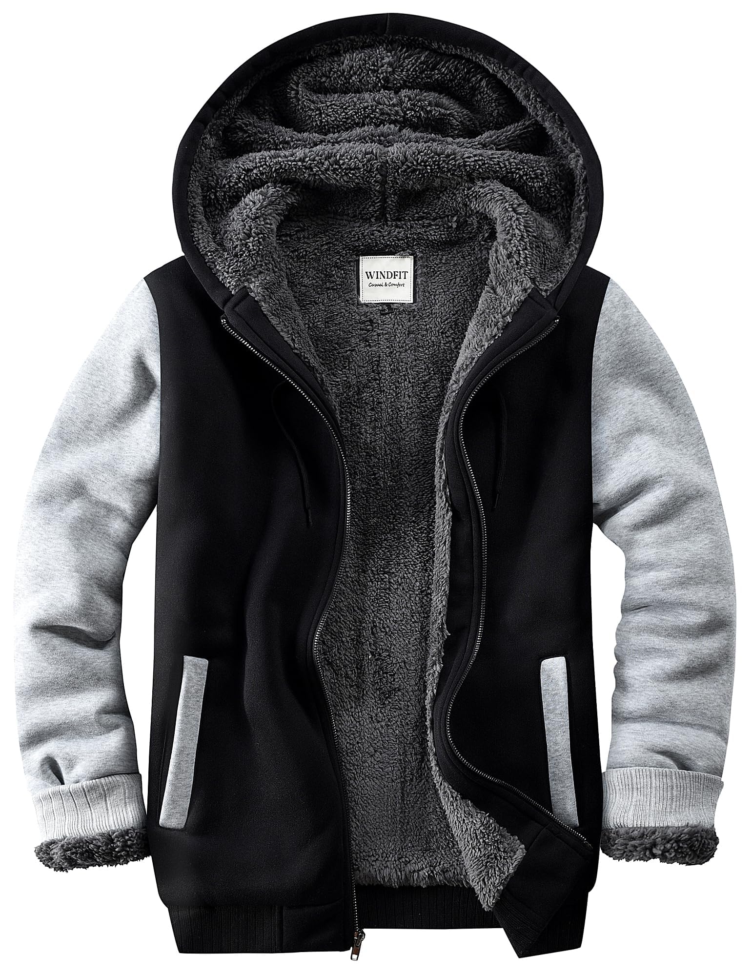 Men Sherpa Jacket Heavyweight Zip Hoodie Fleece Hooded