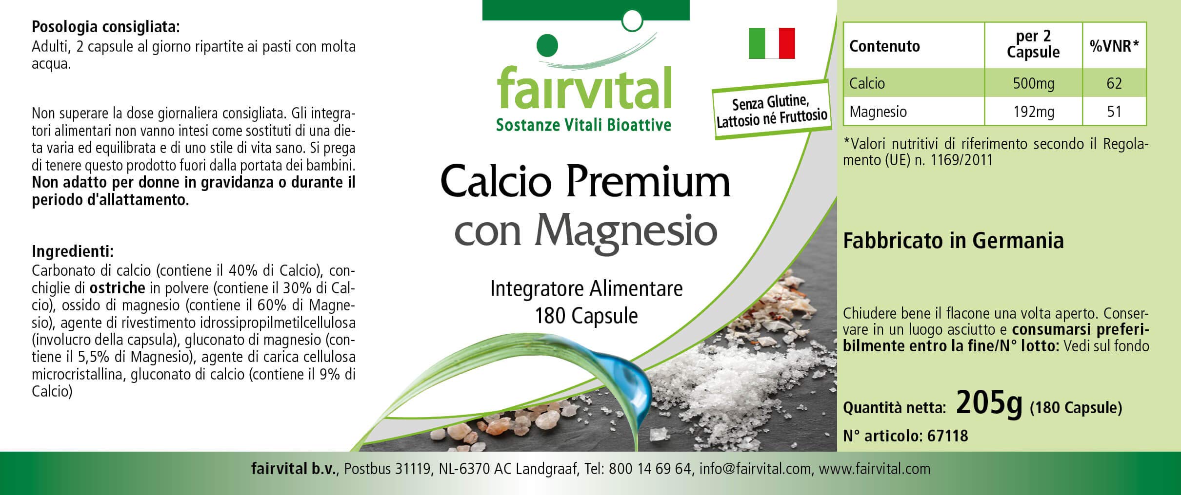 fairvital Premium Calcium Magnésium en gélules, 180 gélules, pour 3 mois, HAUTEMENT DOSÉ, avec poudre de coquilles d'huîtres