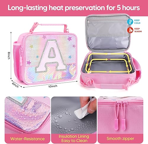 Miniatura 3 de JYPS Lonchera para niñas, lonchera aislada, caja Bento para niños con 6 compartimentos, botella de agua, bolsa de hielo, contenedor de ensalada,